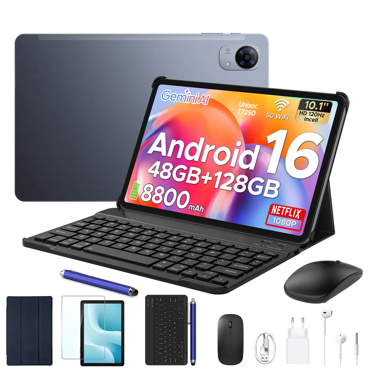 P10PRO Tablet 10 Pollici 120Hz-Tablet con Tastiera e Penna, Grigio | 48GB+128GB/2TB Tablet Android 16 & T7250 Octa-Core, 8800mAh, Gemini AI & Widevine L1, 13MP+5MP, Cuffie 3.5mm