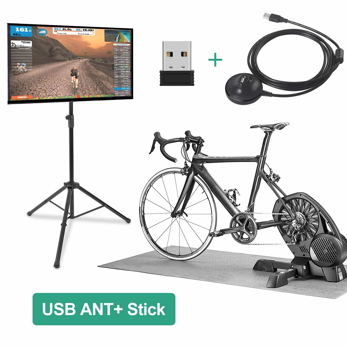 CooSpo ANT+ USB Stick Dongle Ricevitore Adattatore con Cavo di Estensione 6.56Ft per Zwift Bike Trainers BKOOL/TacX/Rouvy/Elite/PerfPRO Studio/Rouvy/Virtual Runner