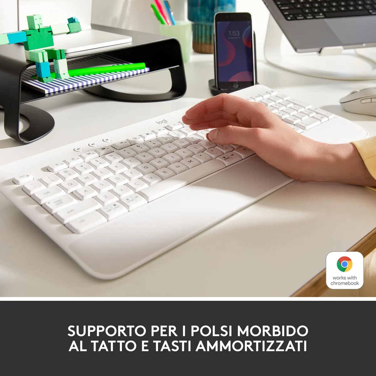Logitech Signature K650, Tastiera Poggiapolsi Wireless Full-size con Bluetooth BLE o Ricevitore USB Logi Bolt, Tasti Smorzati e Tastierino, Compatibile con PC/Windows/Mac - Bianco