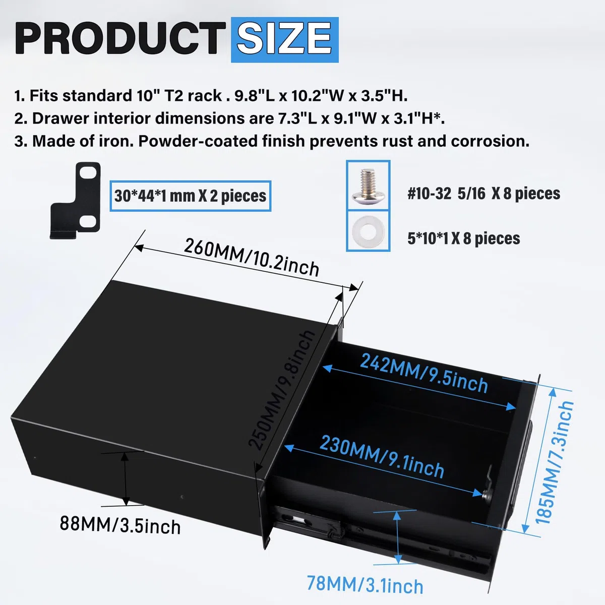 GeeekPi Cassetto per montaggio su rack 2U, con serratura, da 25,4 cm, per armadi server DeskPi RackMate T2