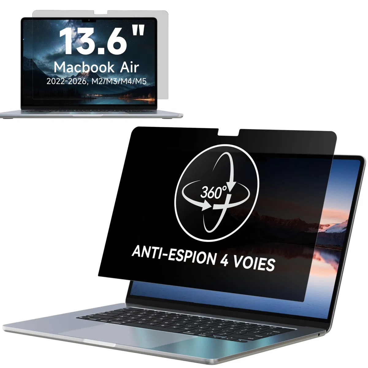 IPROKKO Pellicola protettiva a 360° anti glare blue light per MacBook Air 13,6 pollici M2/M3/M4 2022-2025 Privacy