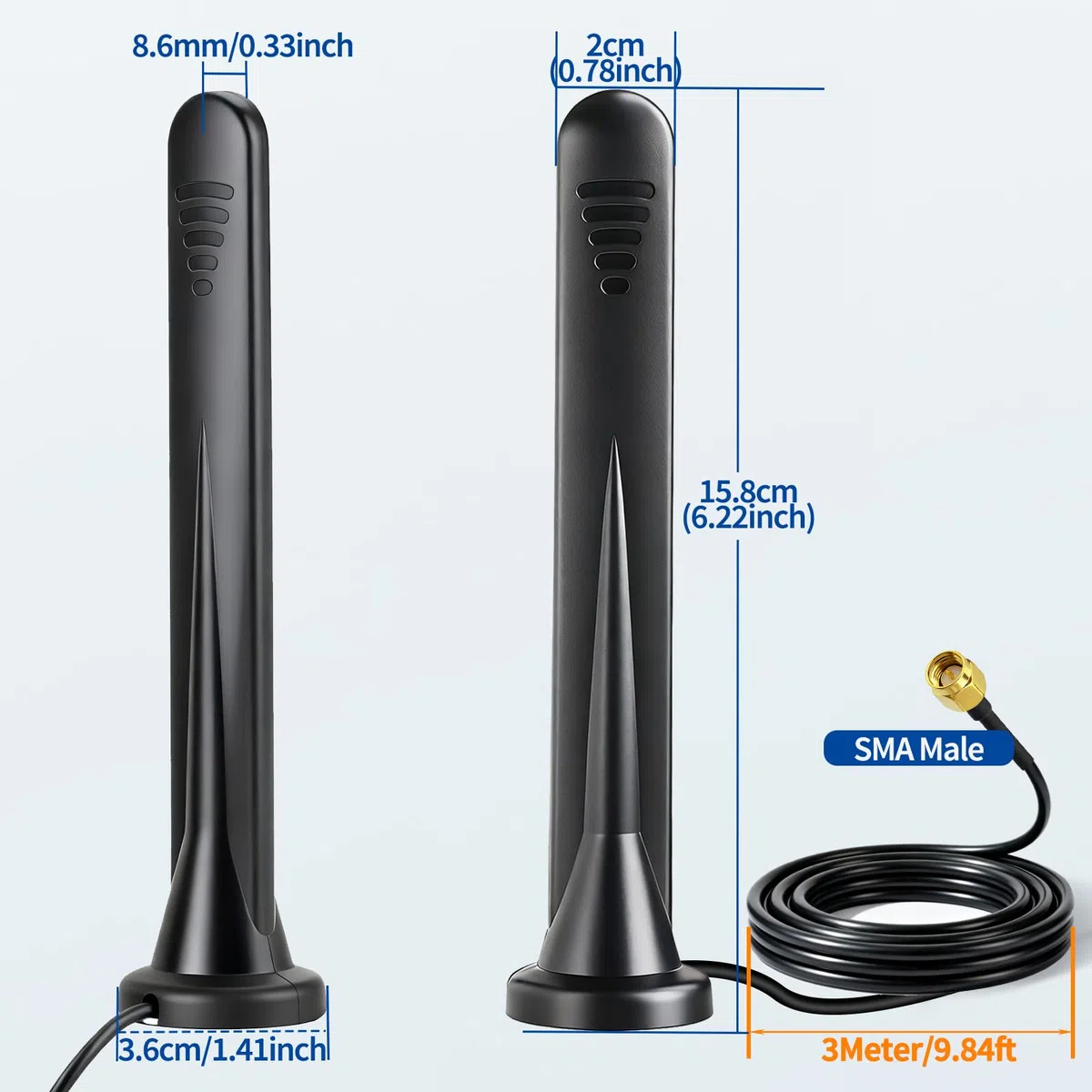 Bingfu Antenna 5G 4G LTE Esterna Tutte le Bande 3dBi SMA TS9 Maschio Base Magnetica Cavo 3M per Router, Hotspot, Modem, Fototrappola, Dispositivi IoT, Casa Intelligente & Uso Veicolo, 2pcs