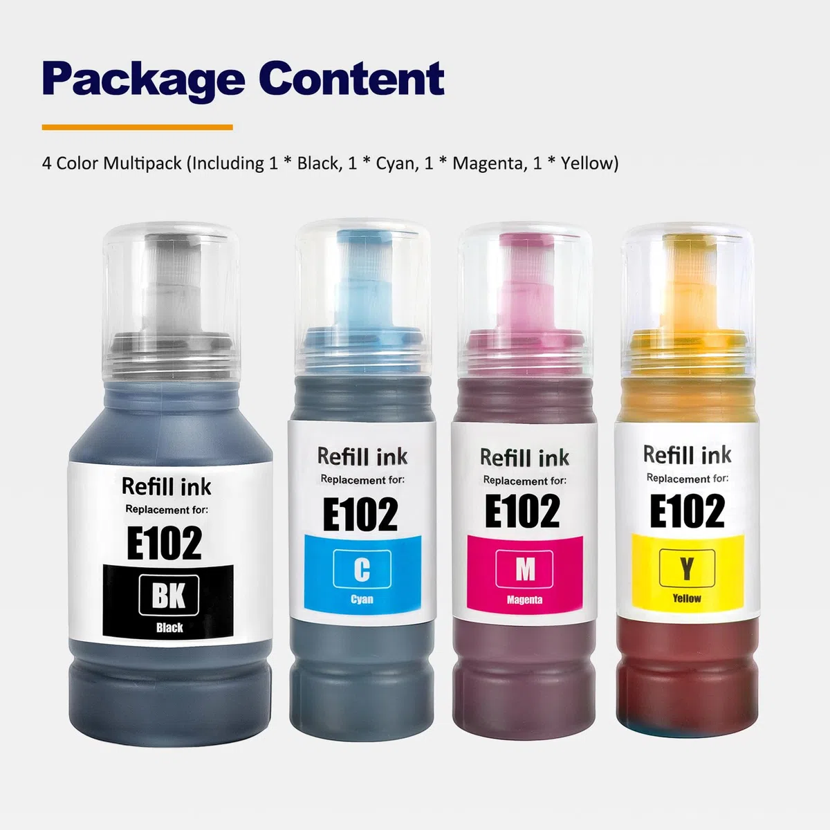 102 Multipack Compatibile con Epson 102 Flaconi di Inchiostro per Ecotank ET-2750 ET-2751 ET-2756 ET-2850 ET-2856 ET-3750 ET-3850 ET-4750 ET-4850 ET-4856 ET-15000 (BK/C/M/Y)