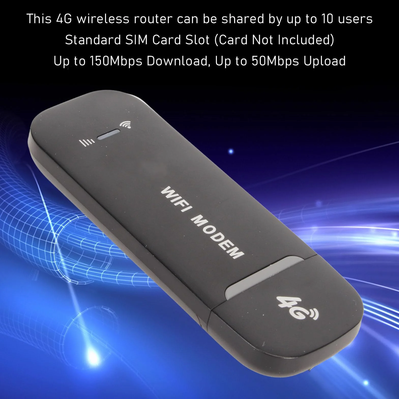 Router WiFi 4G Ad Alta Velocità, Fino a 150 Mbps, Supporta 10 Utenti, Slot per Scheda SIM, Modem WiFi USB 4G LTE Portatile per Ufficio, Viaggio, Casa, Plug and Play (BLACK)