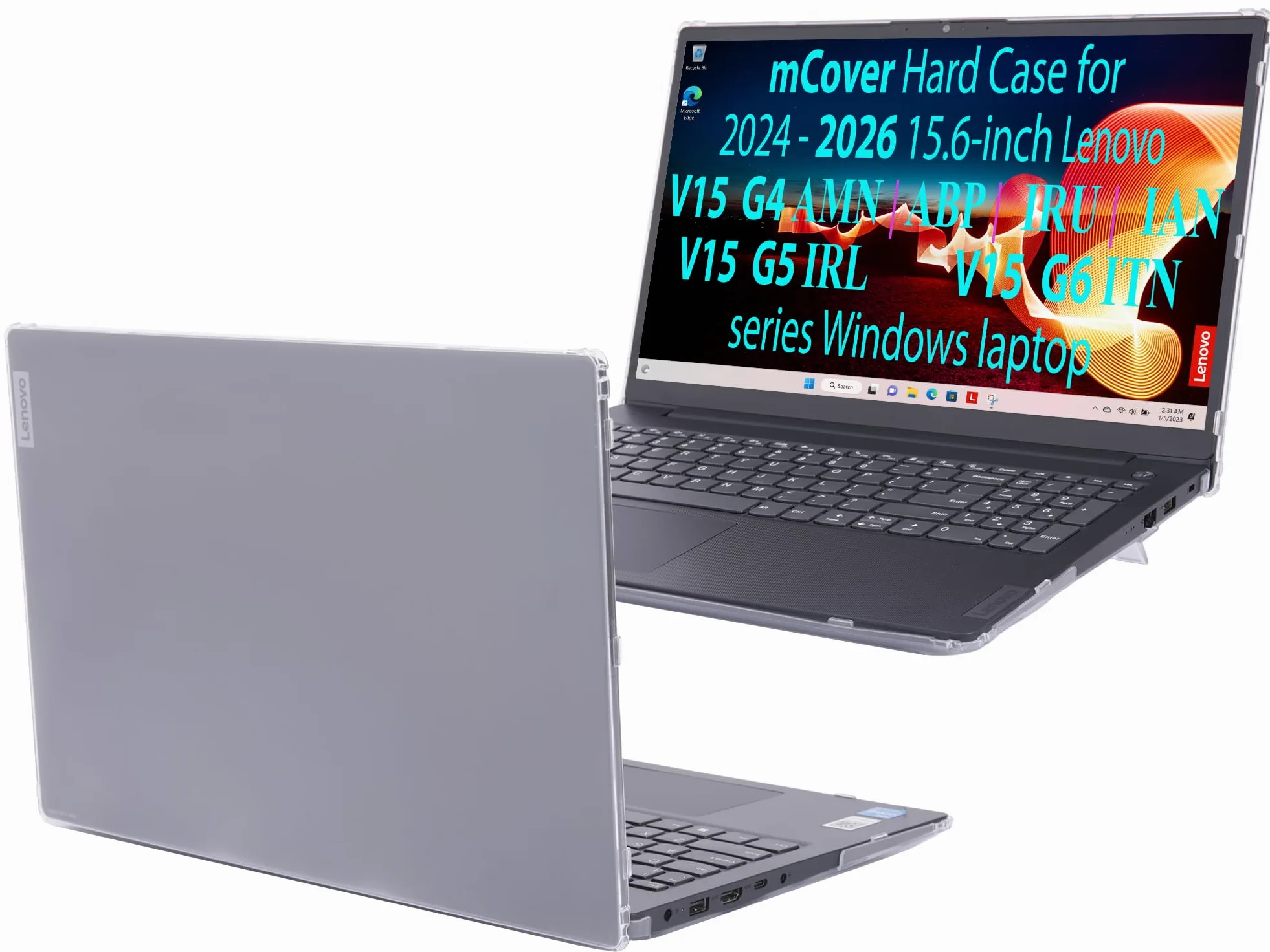 mCover Cover rigida COMPATIBILE SOLO per notebook Lenovo V15 G4 / G5 / G6 Serie 2024-2026 da 15,6" con Windows (con cerniera a 180°, NON adatto ad altri modelli Lenovo) - Trasparente