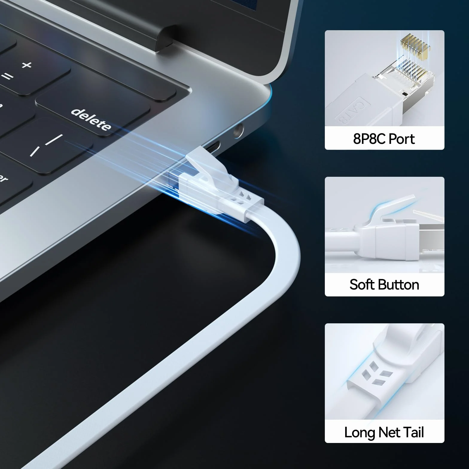Cavo Ethernet Cat8 1m (10 Pezzi), 40 Gbps/2000 MHz LAN cavo di rete Gigabit cavo patch, Cavo Internet Piatto Compatibile con router, con Laptop, con Modem - Bianco