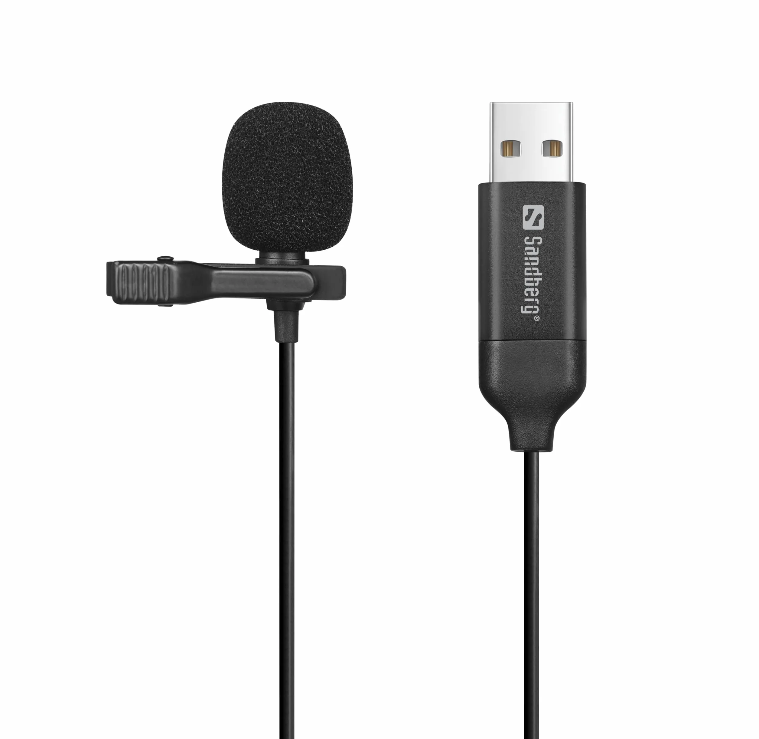 Sandberg Streamer, microfono con clip USB, omnidirezionale, microfono lavalier a clip, per computer portatile, USB-A, Plug & Play, per lo streaming di riunioni online, giochi, registrazione video,