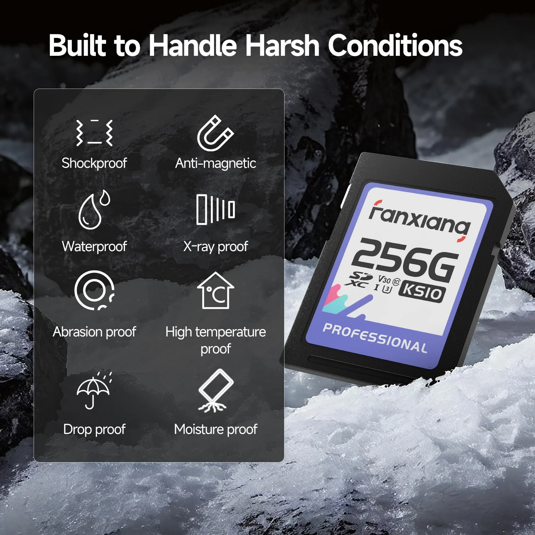 fanxiang Scheda sd 256GB - Scheda di Memoria SDXC UHS-I fino a 95MB/s in Lettura - Class 10, U3, V30 - SD Card Registrare e Riprodurre video in 4K per Fotografi Professionisti, Videografi - KS10