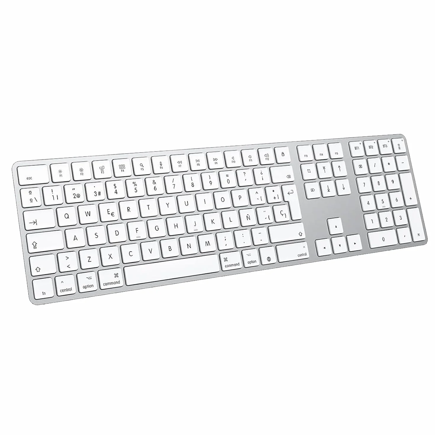 OMOTON Tastiera wireless Bluetooth per Mac, compatibile con MacBook Pro/Air, iMac/Mac Mini/Pro, ricaricabile e con 3 canali Bluetooth, distribuzione spagnola (argento)