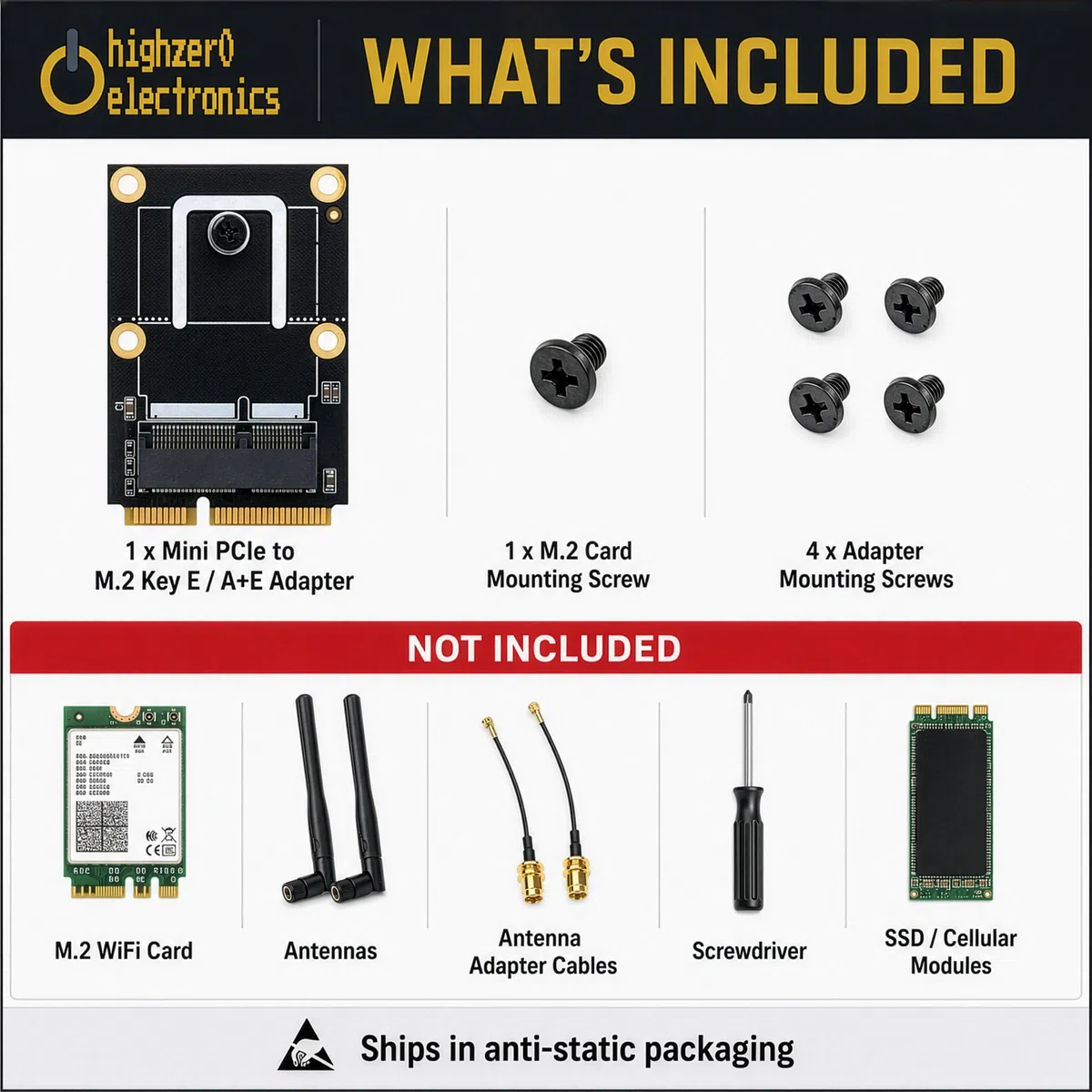 M.2 WiFi Adapter M.2 NGFF to Mini PCI-E Adapter for M.2 WiFi Bluetooth Wireless WLAN Card Intel AX200 9260 8265 8260 for Laptop (M.2 to Mini PCIe)