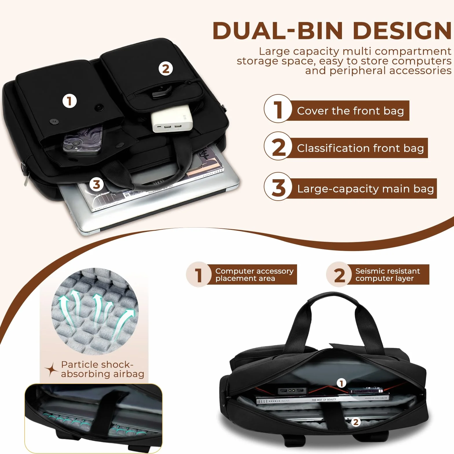 Borsa PC Portatile 15-16,1 Pollici, Borse per Laptop, Borsa a Tracolla per PC, Laptop Custodia, Borse a Tracolla Espandibile per Viaggi/Affari/Scuola/Uomini/Donne