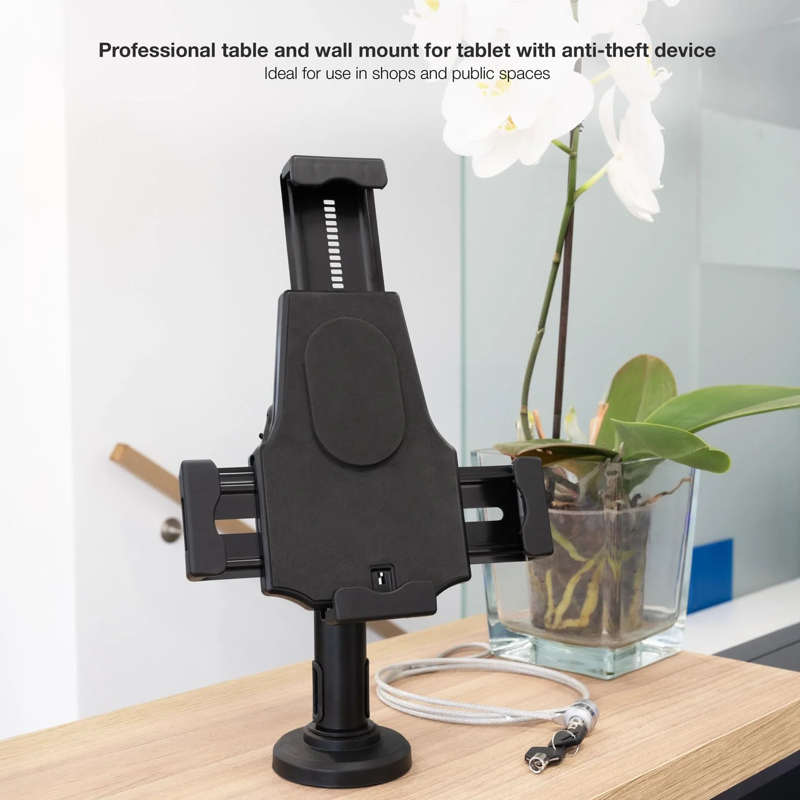 TOOQ TQTDS0812 - Supporto da Tavolo/Parete Professionale per Tablet con Sistema Antifurto, Nero