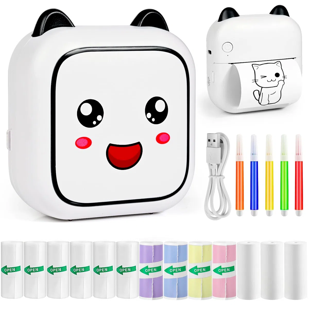 Mini Stampante Fotografica, Mini Stampante Termica,Stampante Fotografica Istantanea Portatile, Mini Stampante Termica Bluetooth con 13 Rotoli di Carta, per Note, Diario (Nero)