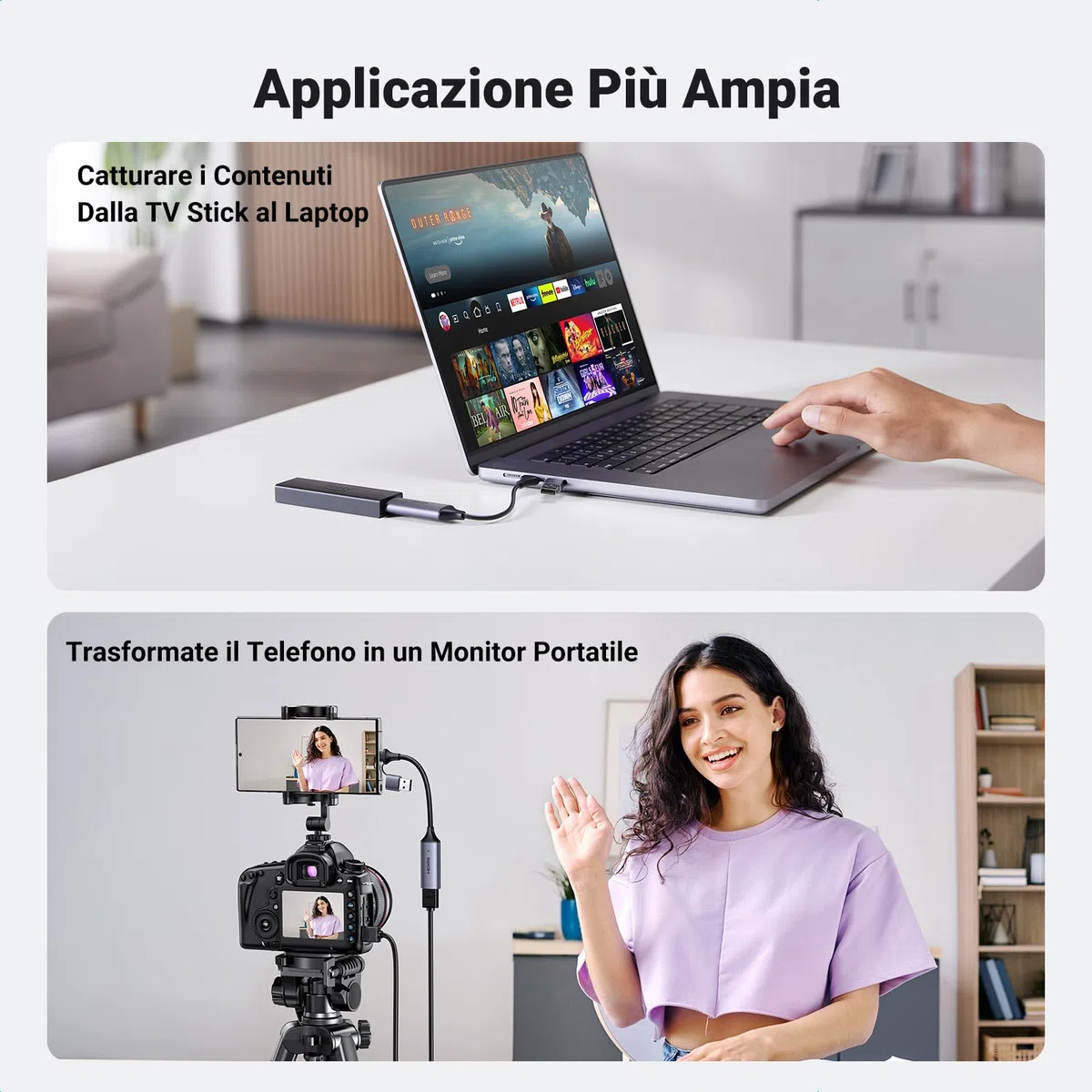 UGREEN Scheda di Acquisizione Video HDMI 4K60Hz Ingresso USB C 1080P 30FPS Registrazione HD Streaming Videogiochi OBS Compatibile con MacBook iPad Pro PC Switch PS5 Xbox Camera