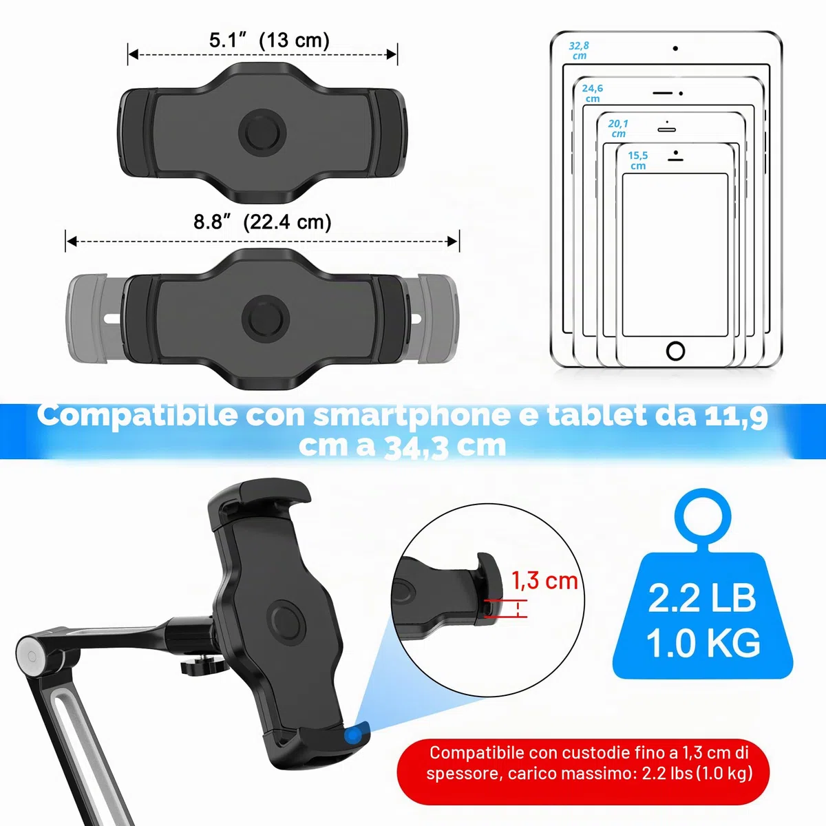 AboveTEK 2-in-1 Supporto per Tablet da Cucina o Parete - Supporto per Tablet Universale Portatile da 4,7 a 13,5 Pollici, Porta per Cellulare, 4 PT Wobble Free Mount