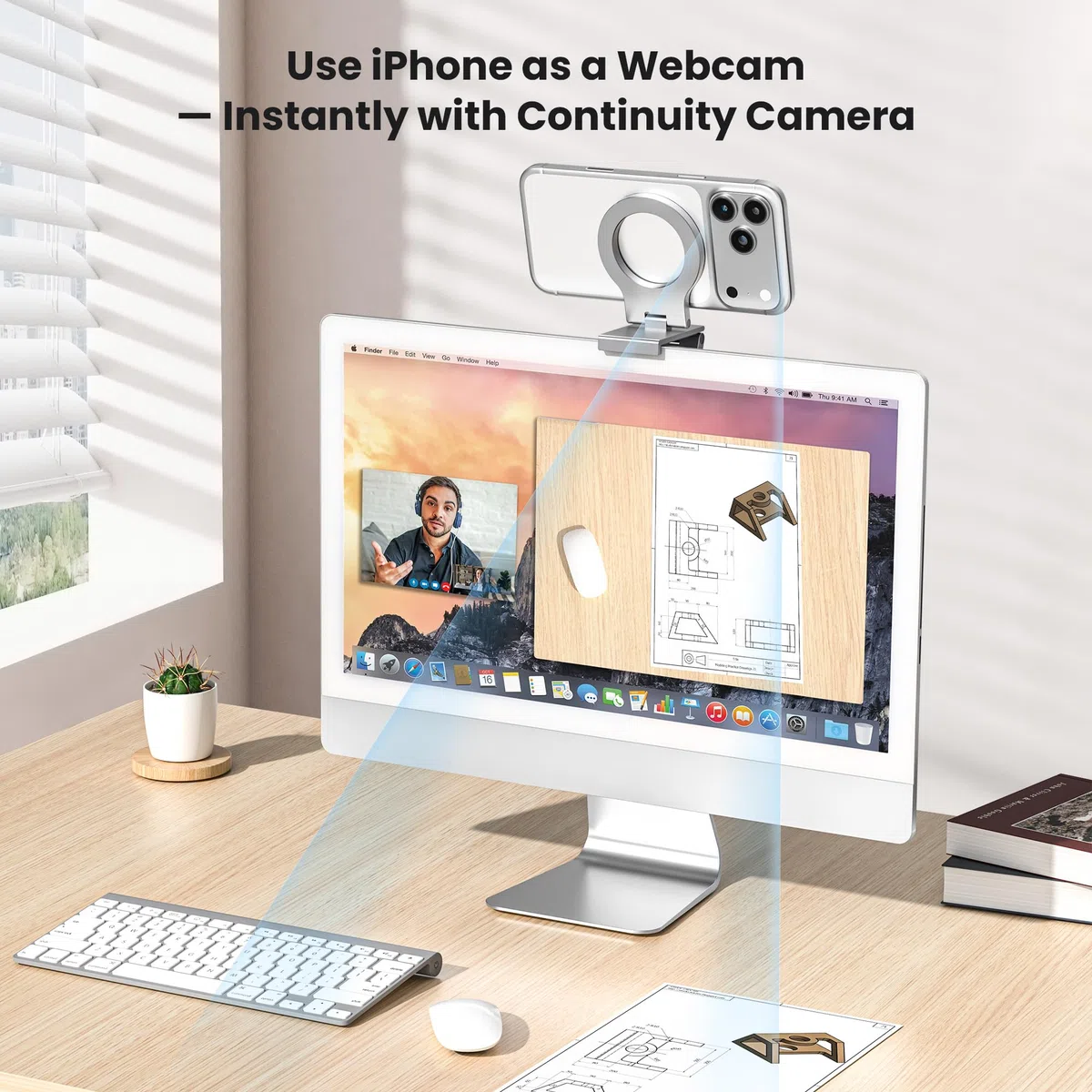 Itramax Continuity Camera Mount,Supporto Magnetico per Telefono Portatile per Webcam per iPhone 17 Air 16 15 14 13 12,Custodia Mag-Safe,iMac&Macbook MacOS 13 Ventura,FaceTime,Regolabile Alluminio