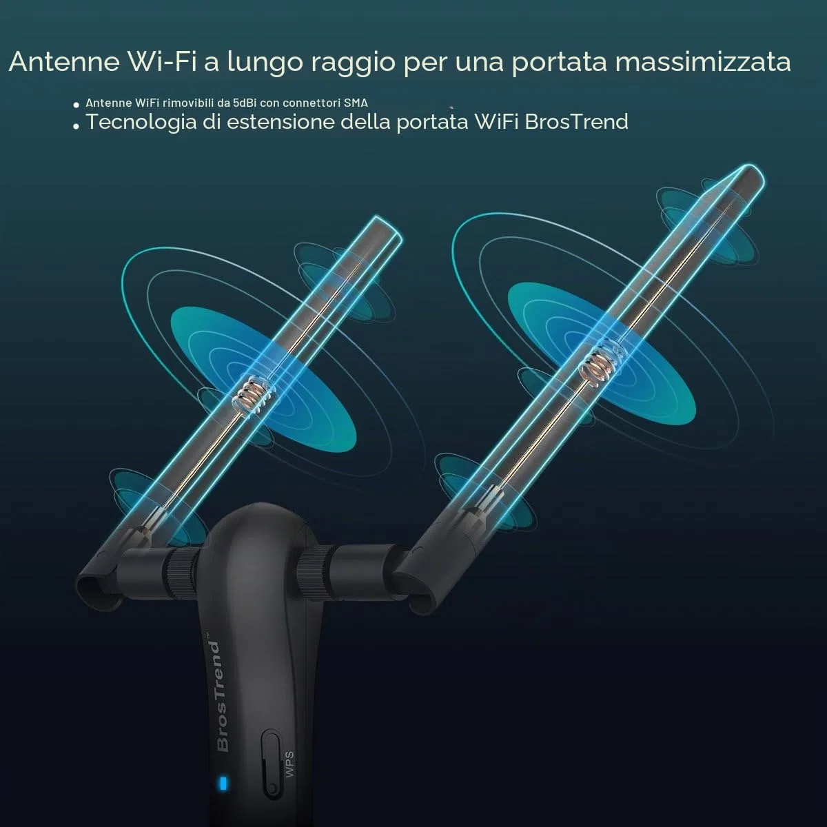 BrosTrend USB Adattatore a Lunga Portata 1200Mbps, Dual Band 5 GHz 867 Mbps 2,4 GHz 300 Mbps, Chiavetta Wireless per PC Desktop e Laptop con Windows 11/10/8.1/8/7, 2 Antenne WiFi 5dBi