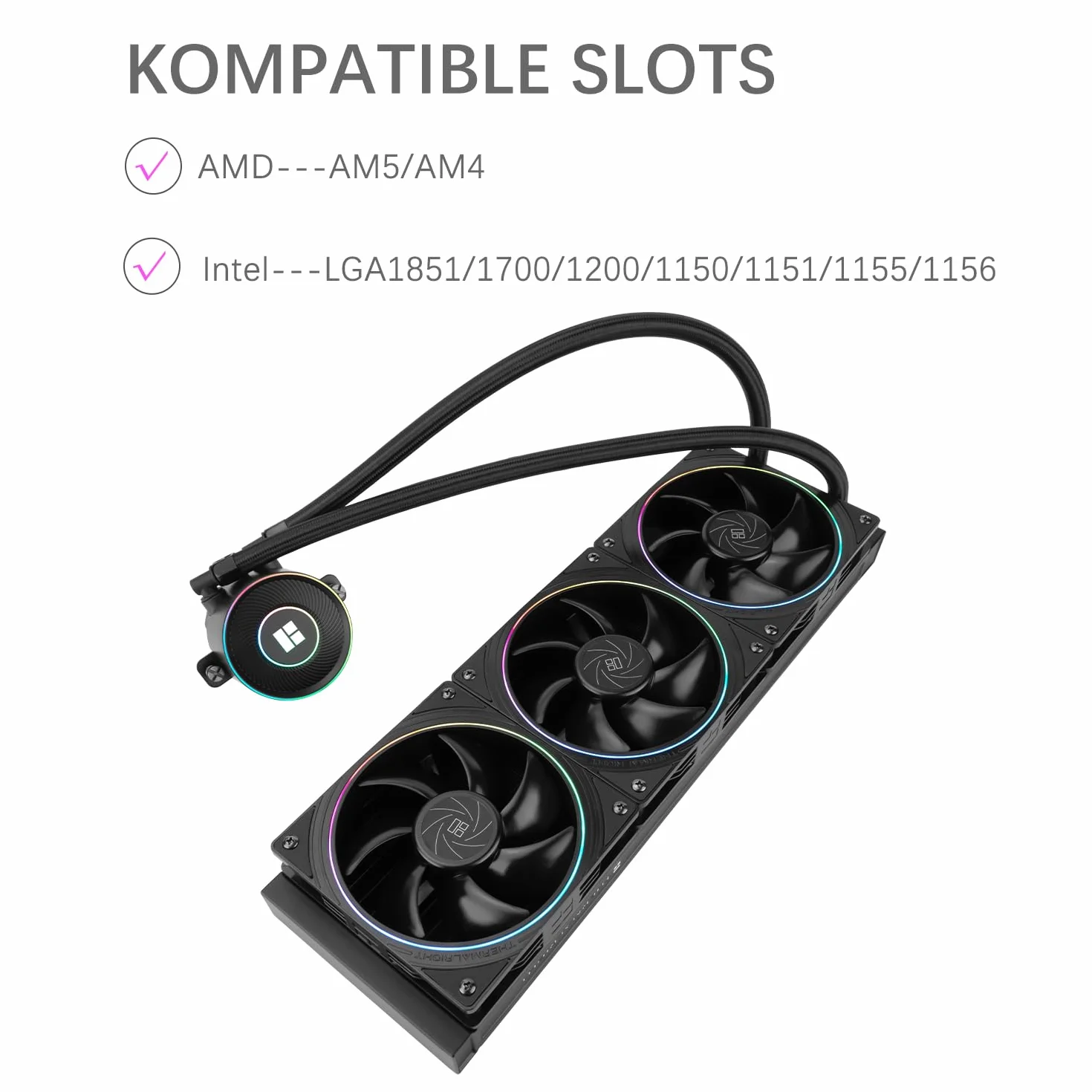 TR-Thermalright AQUA ELITE 360 V5 ARGB - Refrigeratore liquido per CPU, 360 mm, 3 ventole PWM - ARGB - 2000 giri/min, per AM4/AM5, Intel LGA1851/1700/115x/1200 (Nero)