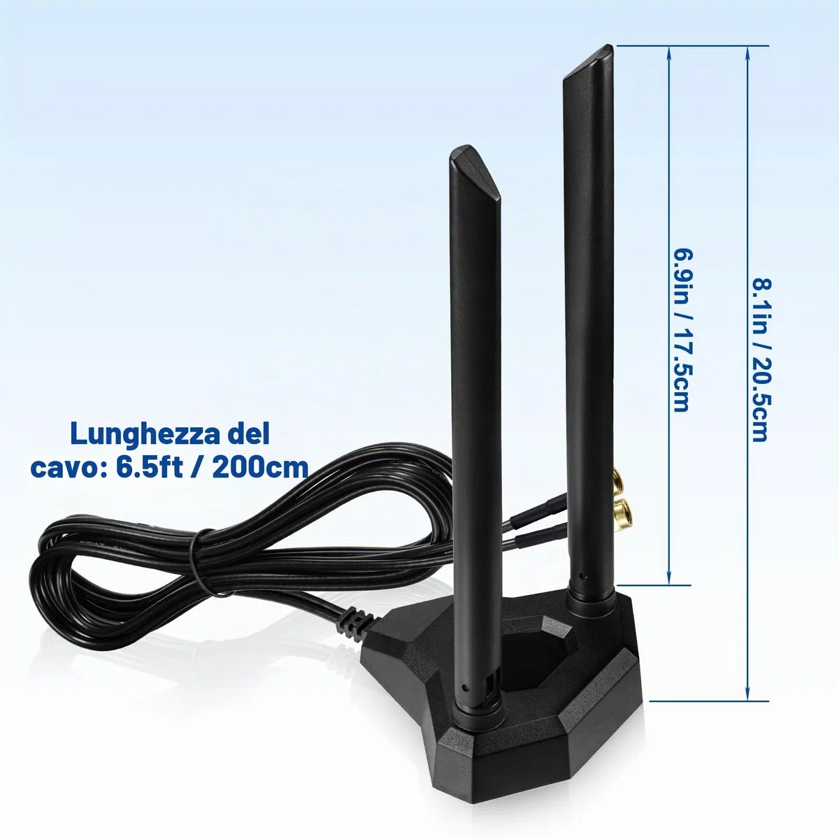 Eightwood Antenna WiFi Bi-Banda 2.4GHz/5GHz Antenna WLAN PC Router omnidirezionale con magnete RP-SMA con cavo di prolunga 2M per Netgear Scheda PCIE Scheda WLAN Scheda madre PC Bluetooth