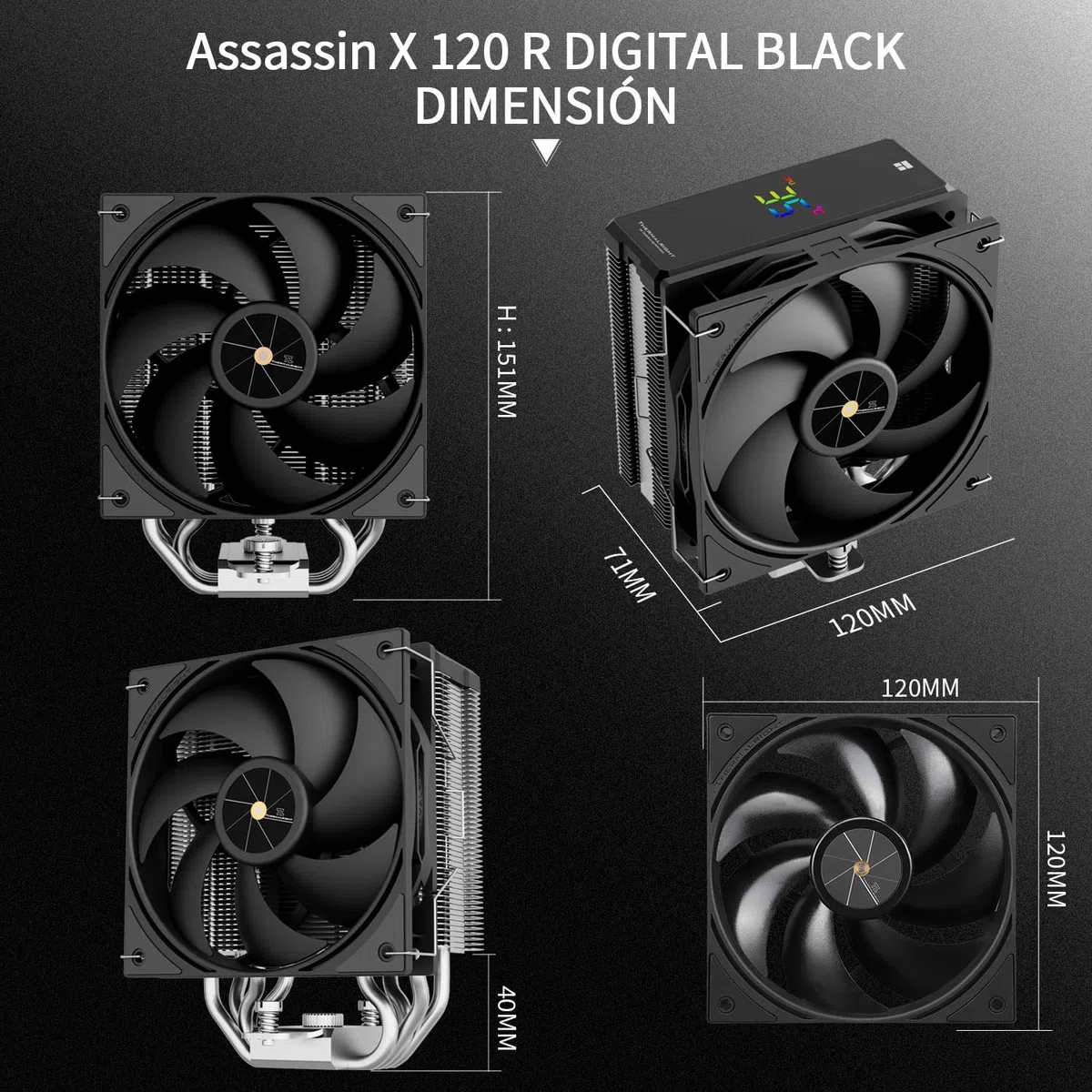 Thermalright Assassin X 120R - Refrigeratore digitale per CPU, schermo digitale, TL-P12 PWM Quiet Fan CPU, supporto AM4/AM5, Intel LGA1851/1700/1150/1151/1200