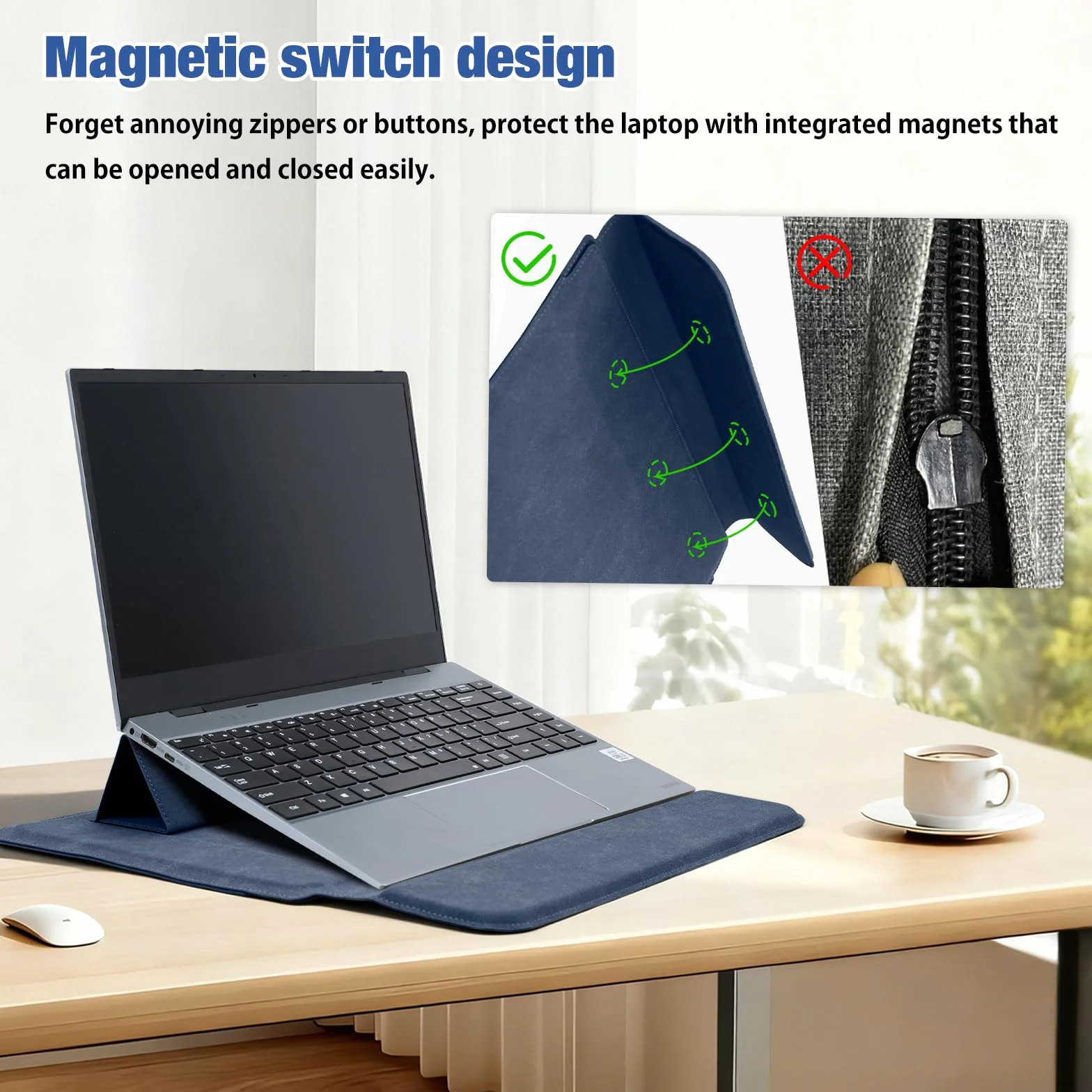 HaruYo 12-13-14-15-15.6-16 Pollici Custodia per laptop con Supporto Integrato e Polsiere, PU Pelle Portatile Sleeve per MacBook Air/Pro/Surface Dell Lenovo HP ASUS Acer 15-16 Pollici