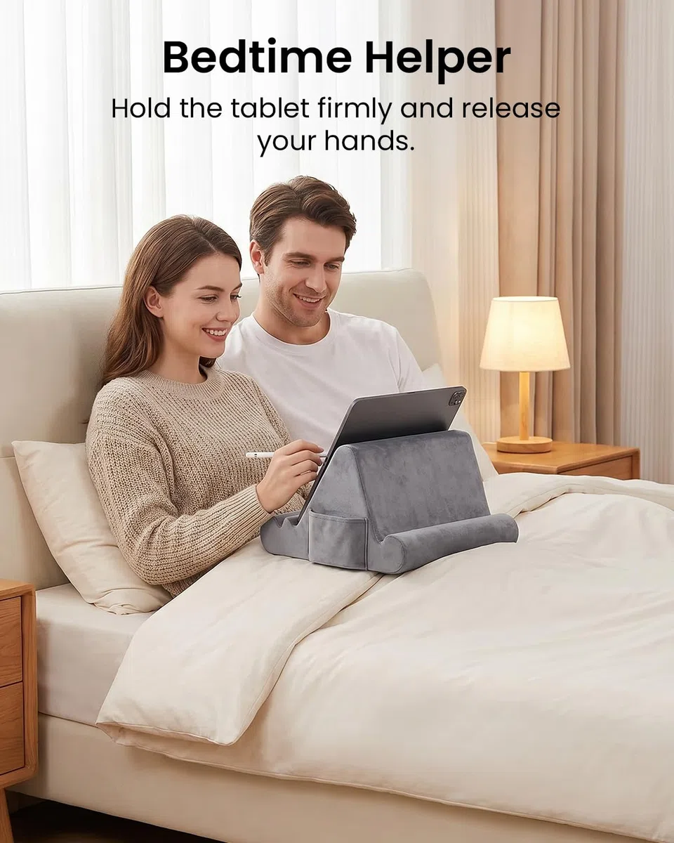 Supporto per tablet con cuscino morbido, cuscino per le ginocchia, supporto per tablet da letto con 3 angoli di visione, tasca, supporto per stilo, compatibile con iPad Pro 13, 10.5, Air, Mini