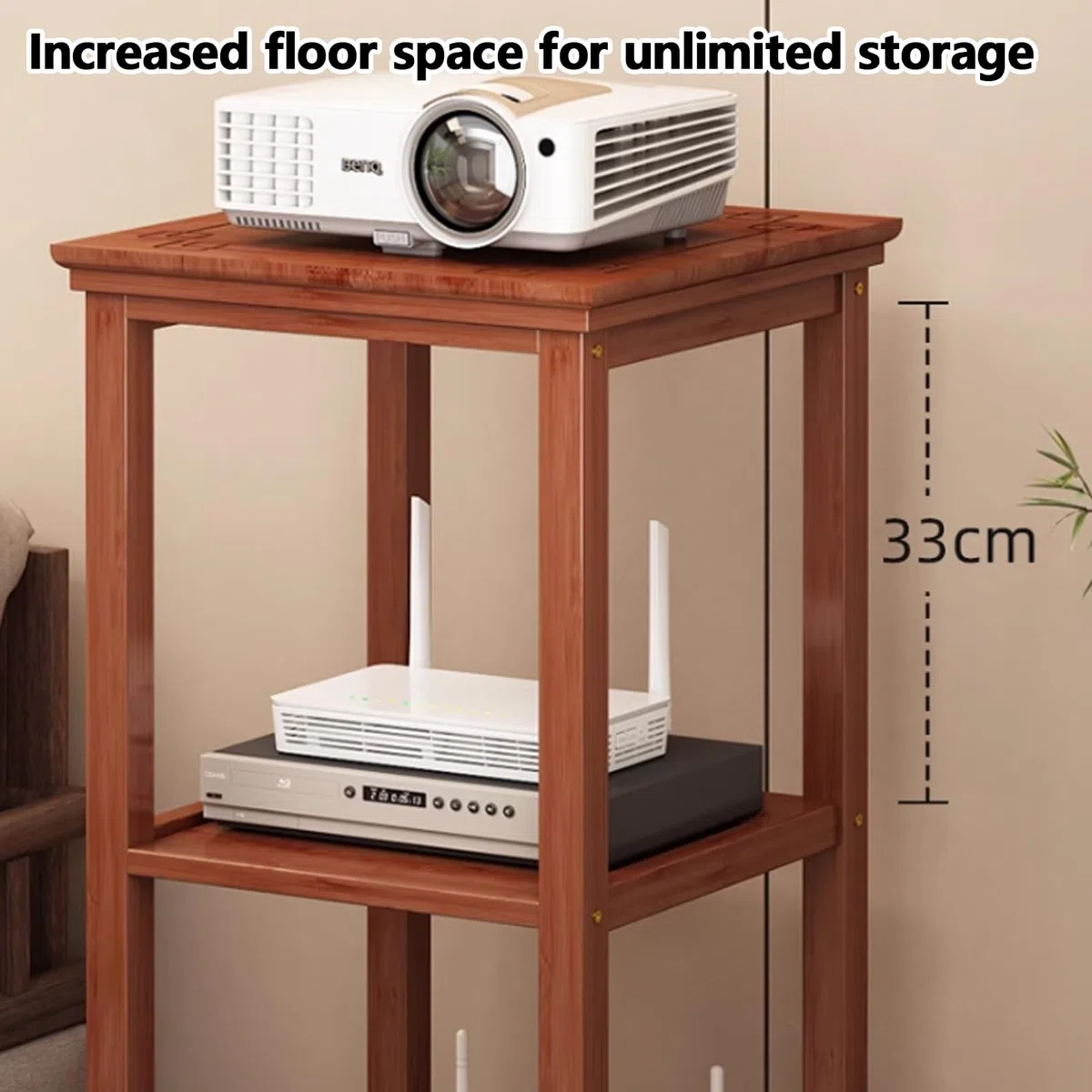 Armadietto portaoggetti per router WiFi, in bambù, organizer per nascondiglio e modem, per la gestione dei cavi della ciabatta, per la casa (marrone, altezza 85 cm)