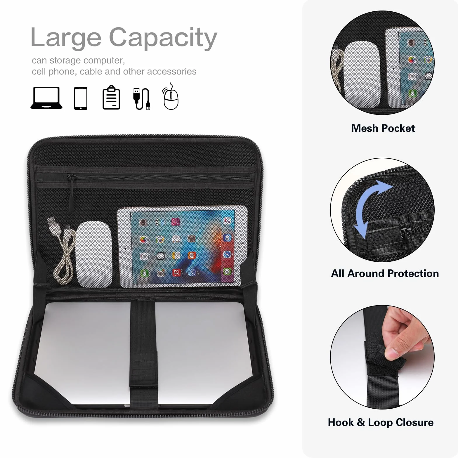 MOSISO 15-16 Pollici Custodia Rigida Laptop, 15,6 Pollici Impermeabile Borsa Computer Compatibile con MacBook HP Dell, Custodia Rigida PC EVA Trapezoidale Simmetrica con Maniglia, Nero