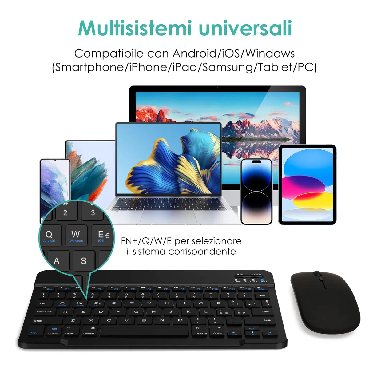 LAMA Tastiera e Mouse Wireless, Tastiera Tablet Universale Ultra Sottile Ricaricabile, Tastiera Bluetooth Portatile per iPad/Tablet/iOS/Android/Windows/Laptop/Computer Desktop/Telefoni, Nero