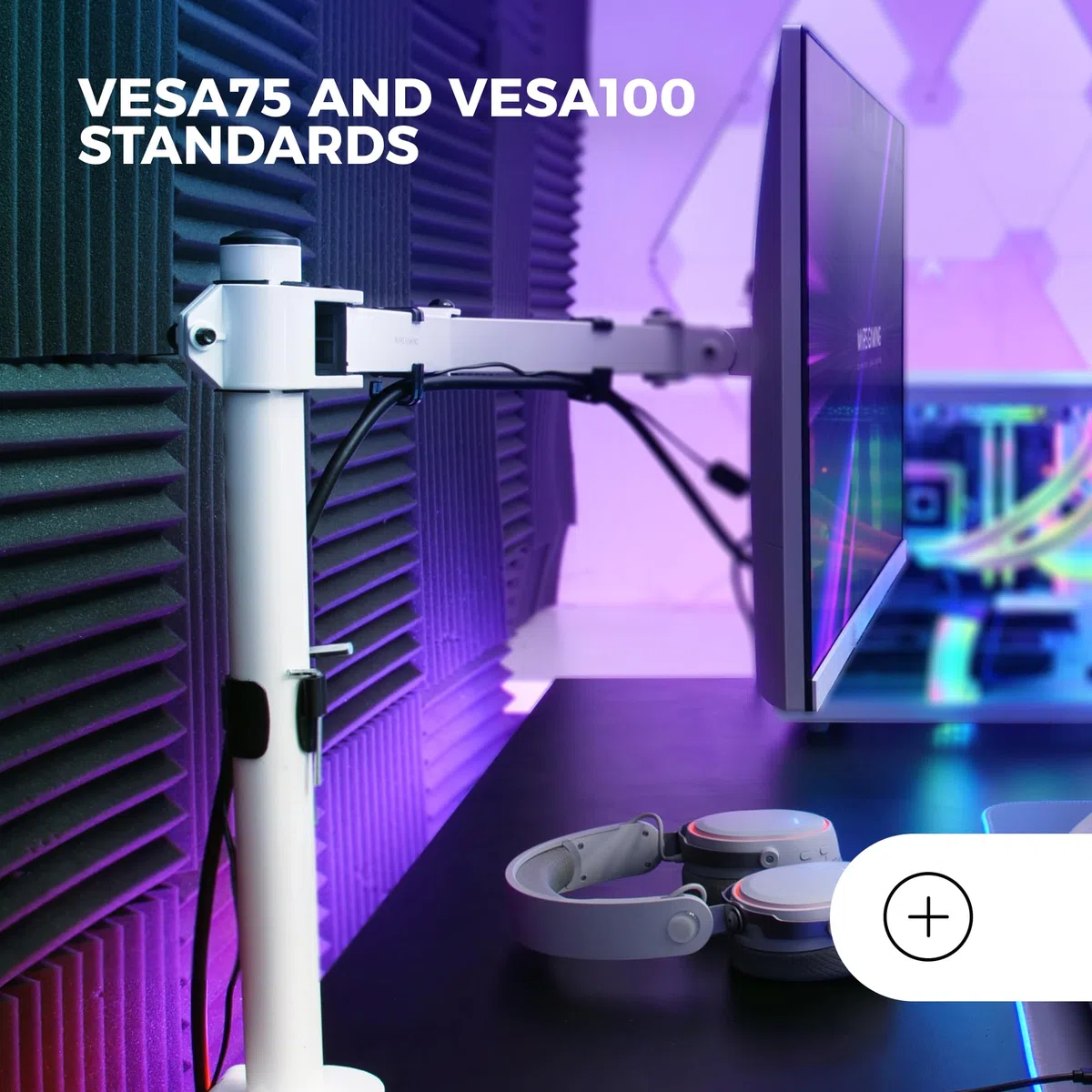 Mars Gaming MARM1 Bianco, Supporto per Monitor a Braccio per Schermi fino a 32", Articolato e Regolabile in Altezza, Telaio Robusto, Compatibile VESA75 e VESA100