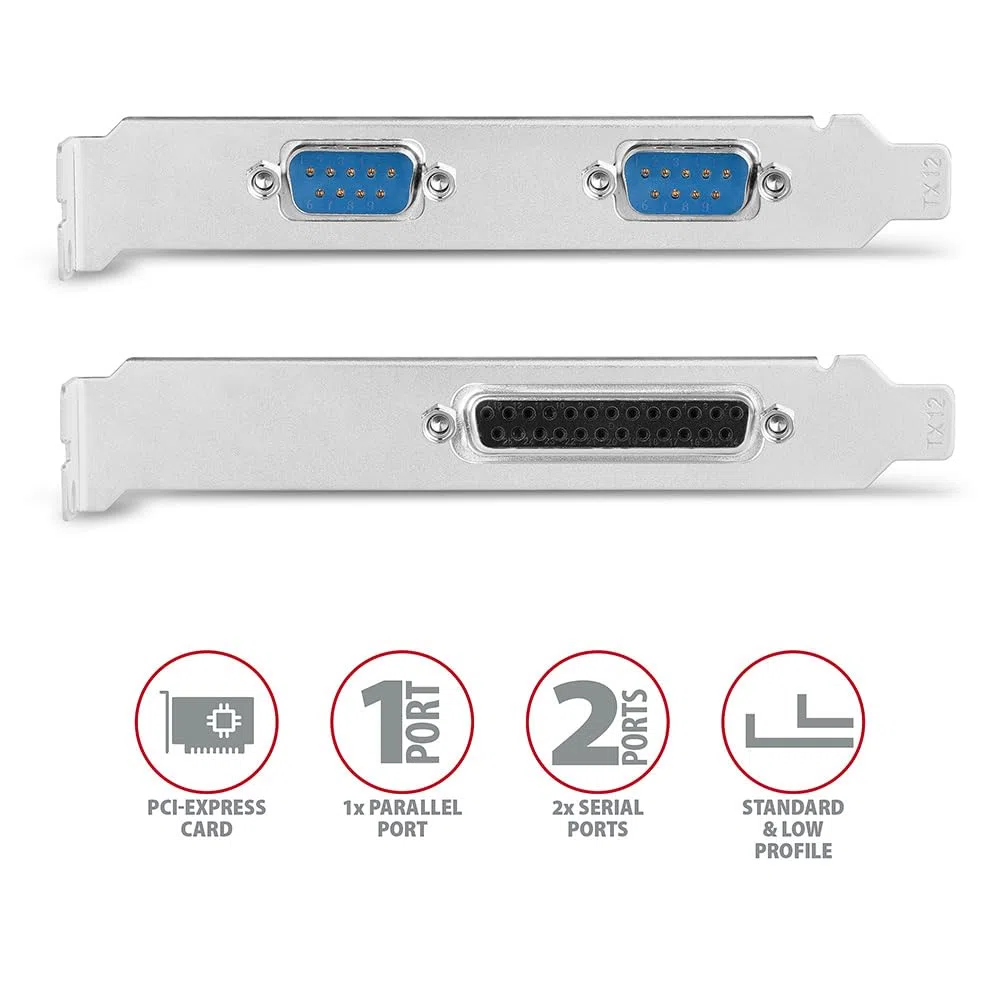 compatible PCEA-PSN PCIe-Adapter mit 1x Parallel- + 2x Seriell-Ports - ASIX AX99100 Chipsatz