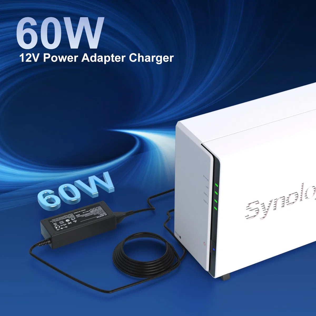 Caricabatterie da 12V compatibile con i sistemi NAS Qnap TS-253B TS-109 TS-209 TS-269 TS-221 TS-251 TS-209 Pro TS-220 TS-231P TS-228 TS-212
