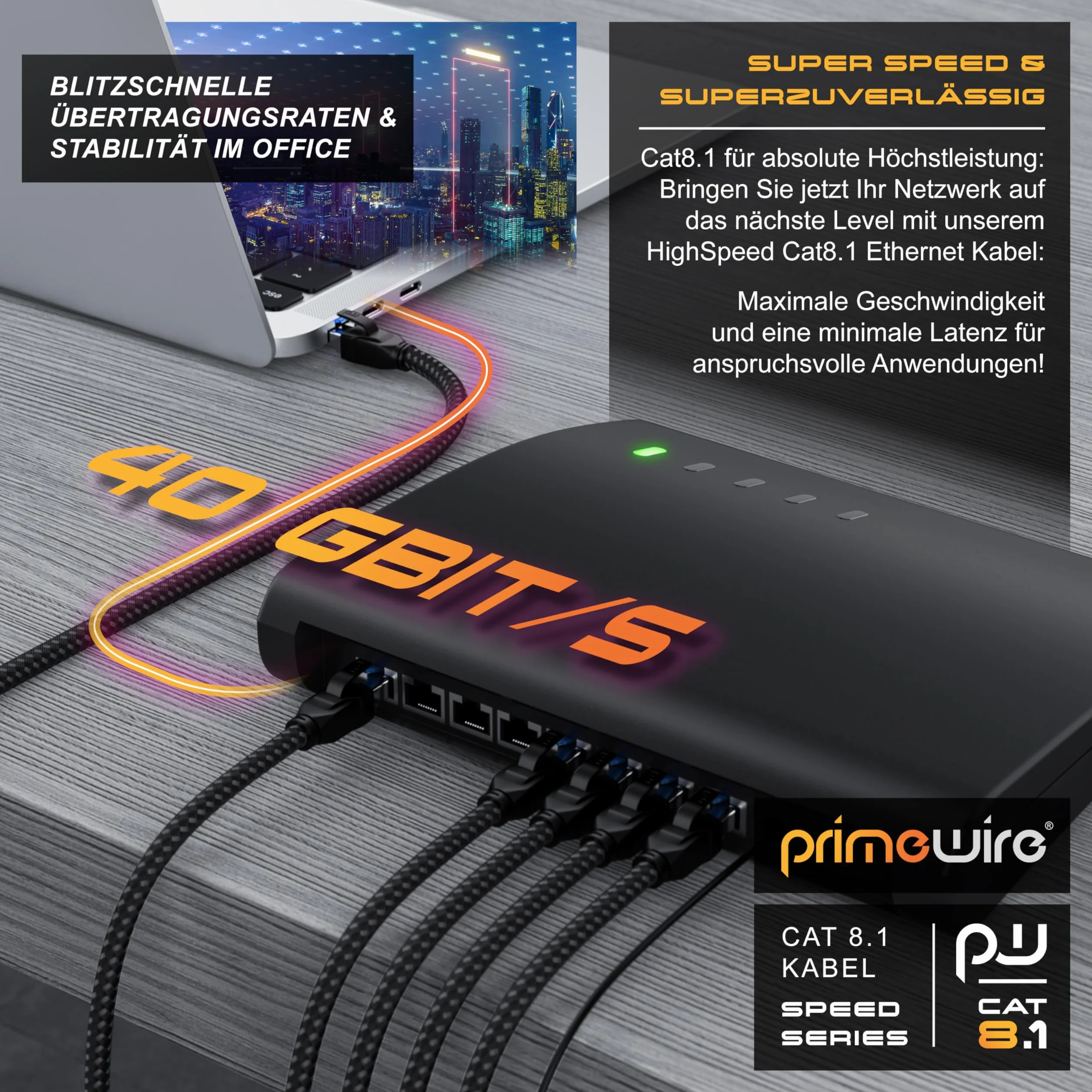 CSL - Cavo di rete CAT 8.1, 40 Gbits, 15 m, rivestimento in cotone, serie nera, cavo patch LAN RJ45, CAT 8 Gigabit Ethernet, 40000 Mbits, schermatura S/FTP PIMF, compatibile con Cat 6 Cat 7