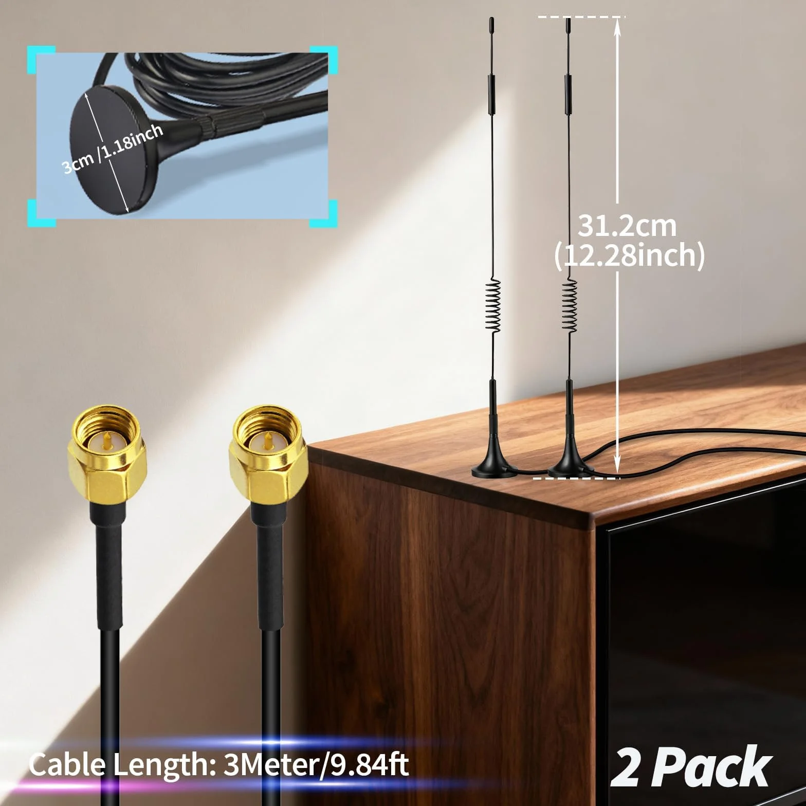 Bingfu Antenna 4G LTE Interni SMA Maschio 7dBi MIMO Esterna Base Magnetica (2 Pacchi) para Tim Iliad Vodafone WindTre 4G LTE Cellular Router Modem Gateway Hotspot
