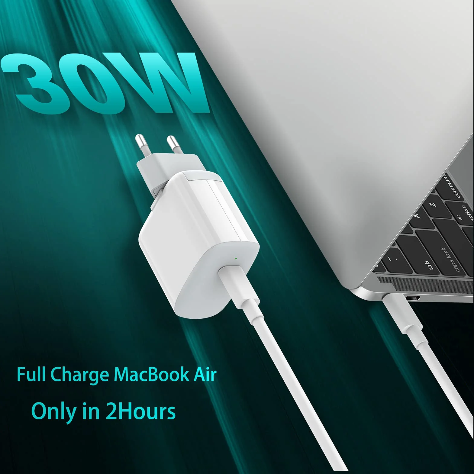 30W Caricatore USB C Compatibile con MacBook Air 13 12, iPad Pro 13, 12.9, 11 2024 2023 2022 2021 2020 2019 M4 M2 M1, iPad Air 5 4, Mini 6, iPad 10, iPhone 15, Google Pixel 8 7, Cavo USB-C da 6.6FT