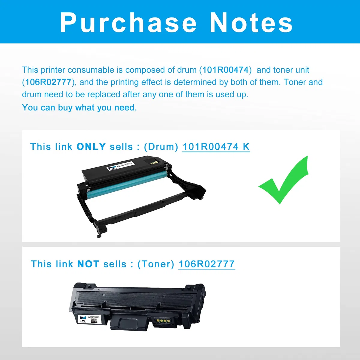 LCL Tamburo Compatibile 101R00474 Phaser 3260DI Phaser 3260DNI WorkCentre 3215NI WorkCentre 3225DNI Drum (1Nero) Sostituzione per Xerox Phaser 3260DI 3260DNI 3260VI WorkCentre 3215 3215NI 3225