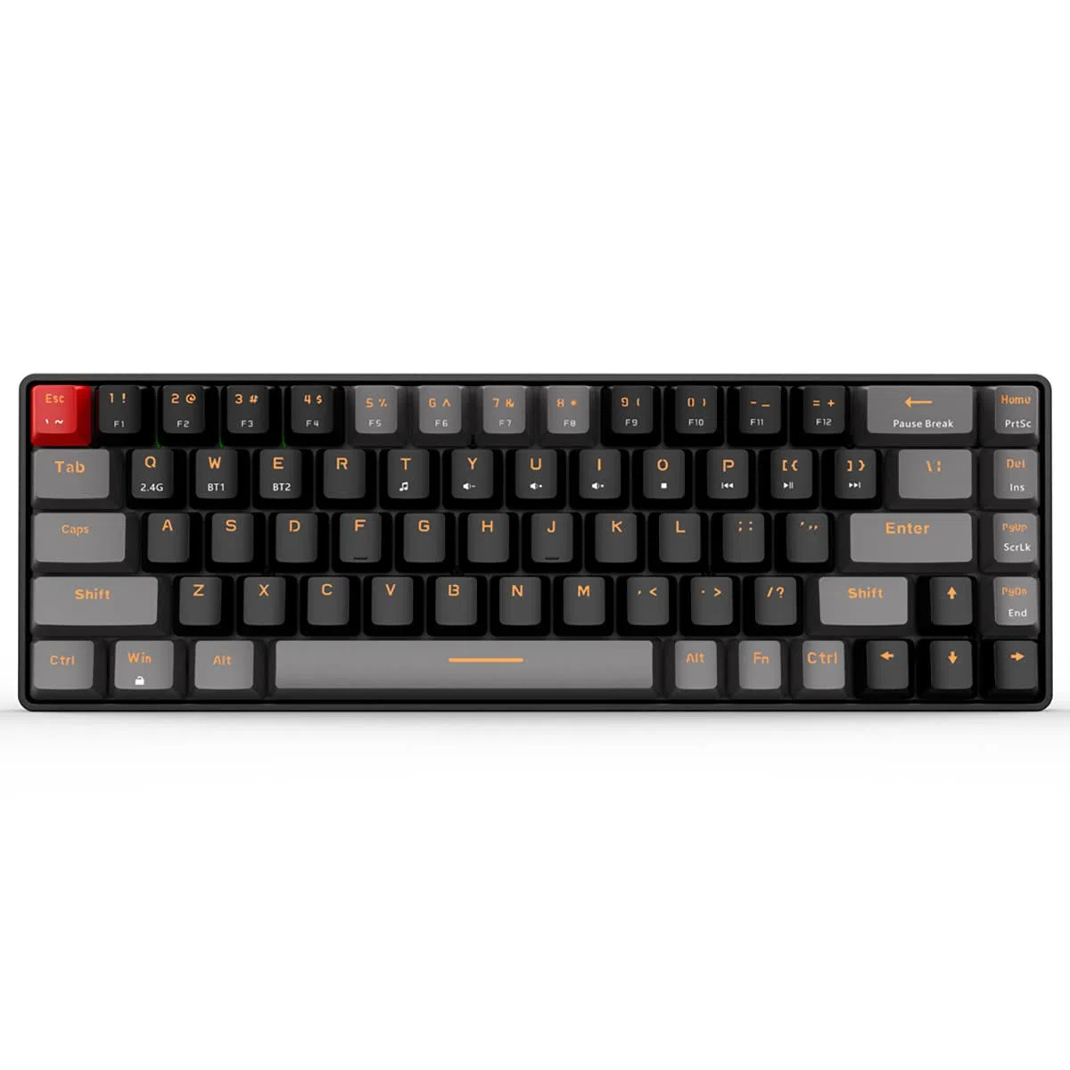 Qisan Tastiera meccanica wireless Gaming Keyboard Brown Switch Mini Design (60%) 68 tasti layout US grigio e nero