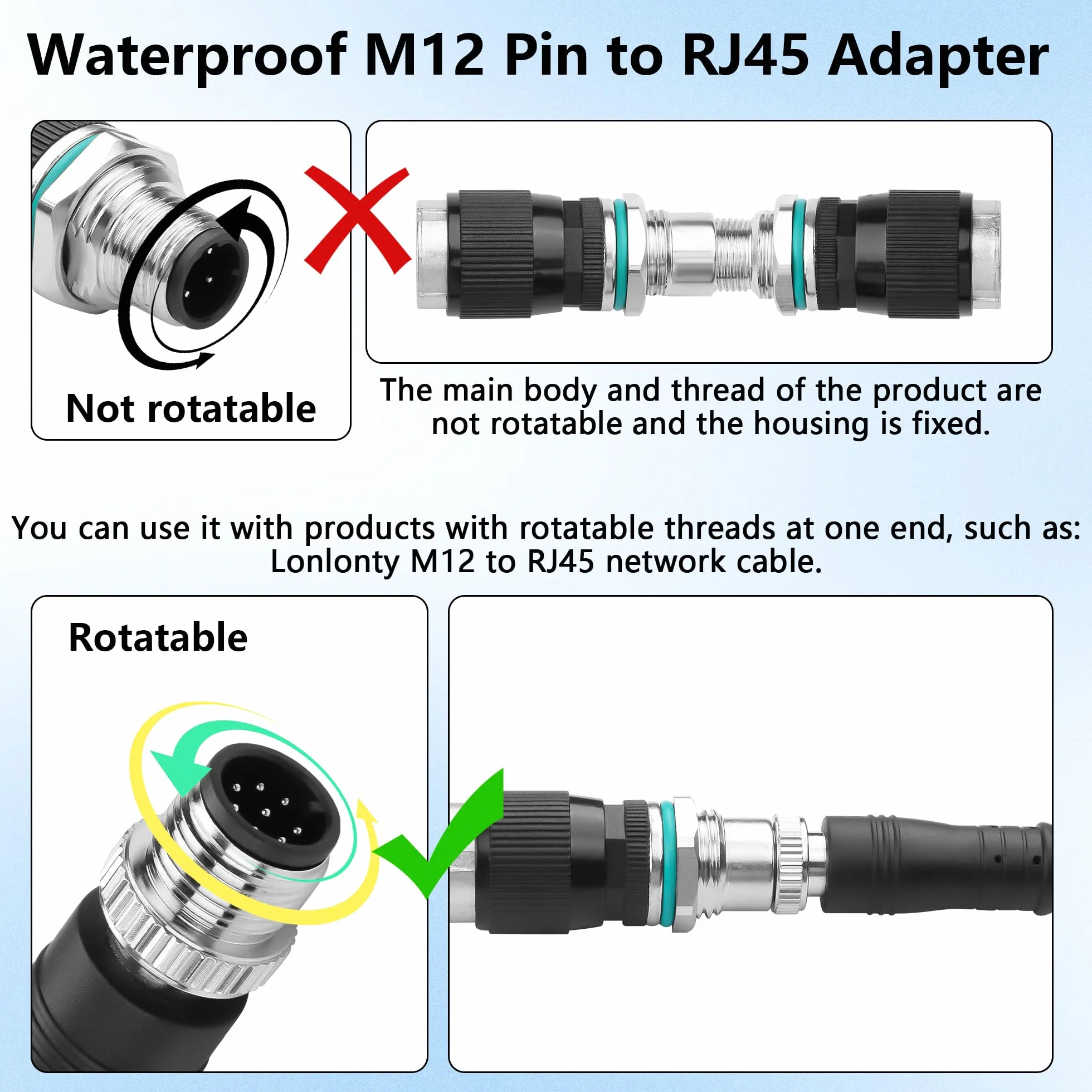 CERRXIAN Adattatore da RJ45 a M12 a 4 pin, M12 4 pin femmina a connettore Ethernet RJ45, impermeabile IP68, per sistemi di automazione, plug and play (femmina a 4 pin)
