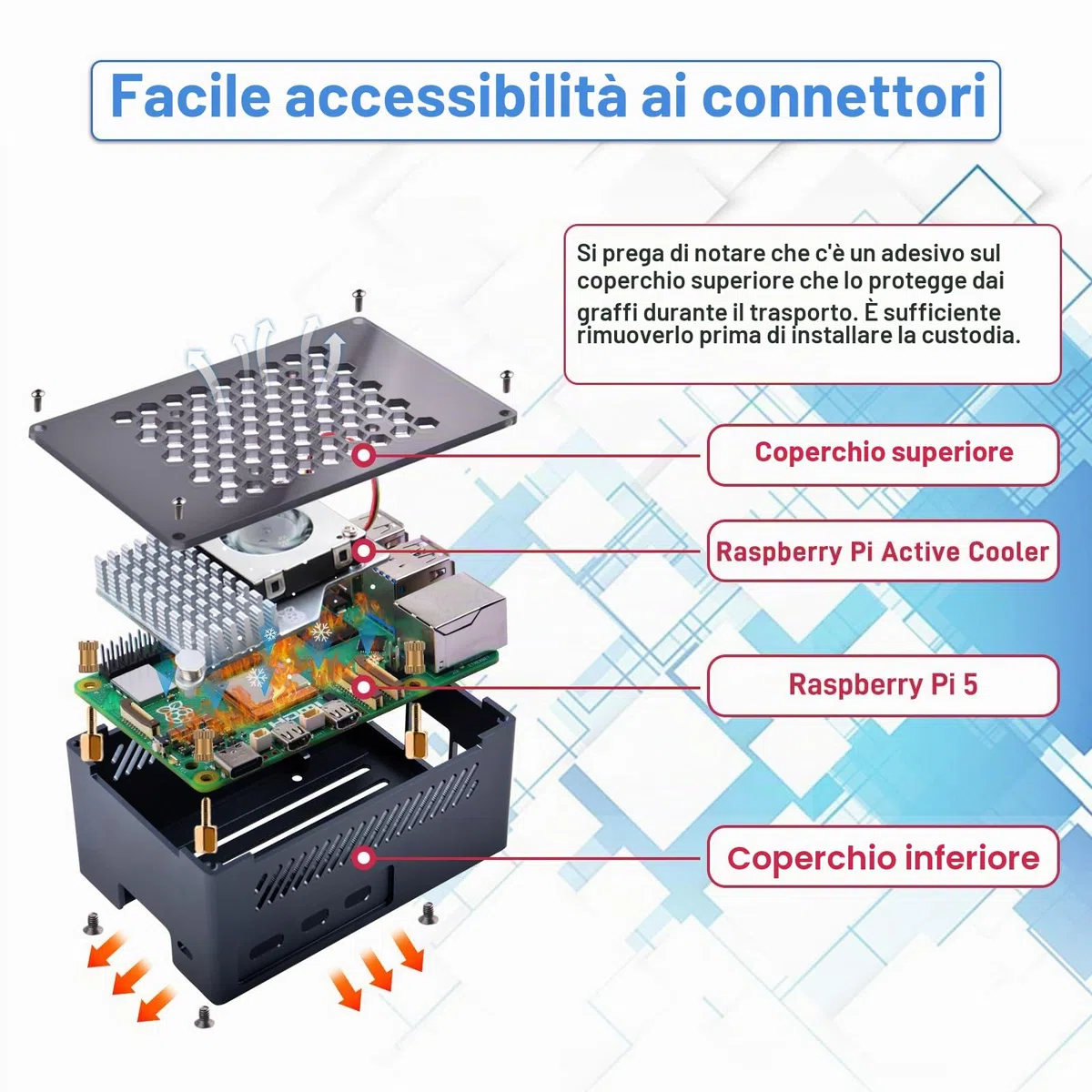 GeeekPi Alloggiamento Raspberry Pi 5 in alluminio con Active Cooler ufficiale, supporto PCIe M.2 NVMe SSD Shield Top X1001 / X1000 / N04 / N05