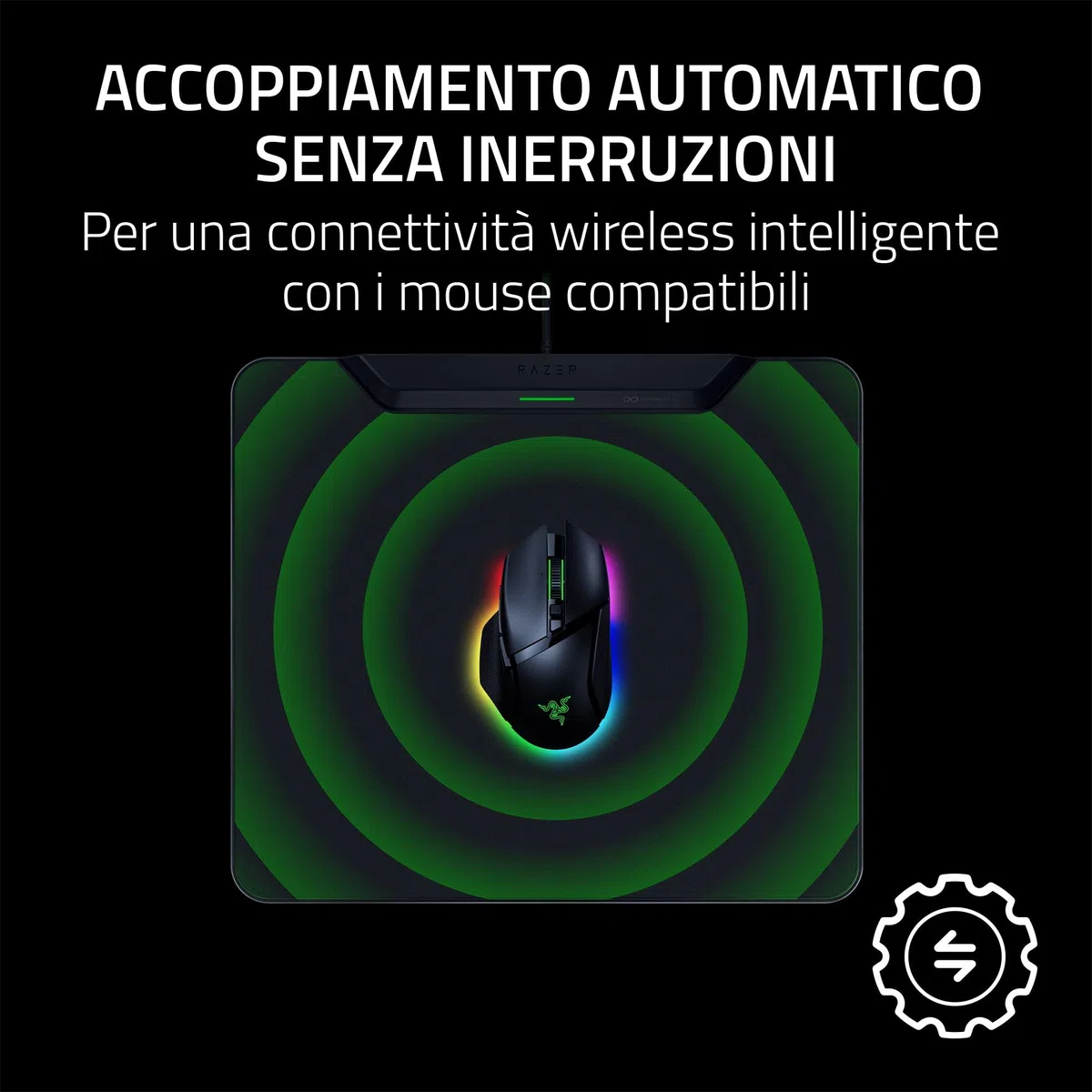 Razer HyperFlux V2 - Tappetino per mouse con ricarica wireless per mouse da gioco - tappetino per mouse da gioco e disco di ricarica (indicatore di ricarica a LED, piedini in gomma antiscivolo) Nero