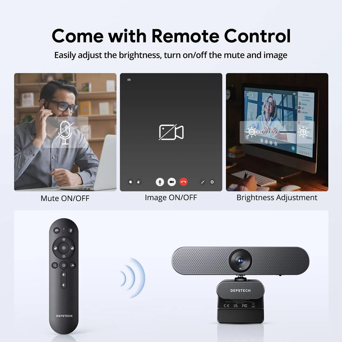 DEPSTECH DW50 Pro Webcam 4K, Zoom Ottico 3X Webcam PC con Doppio Microfono e Telecomando, Sensore Sony, Microfoni con Cancellazione del Rumore, Auto-Focus, Telecamera PC per Riunioni, Conferenze, Live
