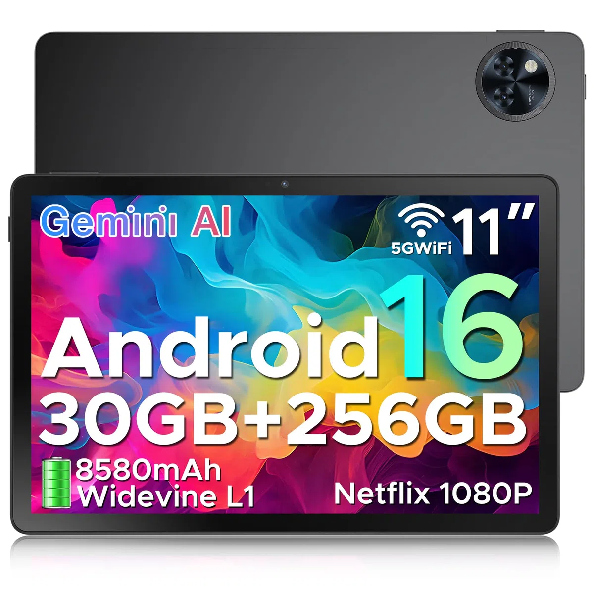 U11PRO Android 16 Tablet 11 Pollici, 30GB RAM+256GB ROM (2TB TF) 8580mAh, 90Hz Display, Unisoc T7200 Octa Core Tablet PC, 13MP+5MP, Widevine L1/ GPS/Face ID/OTG,Nero
