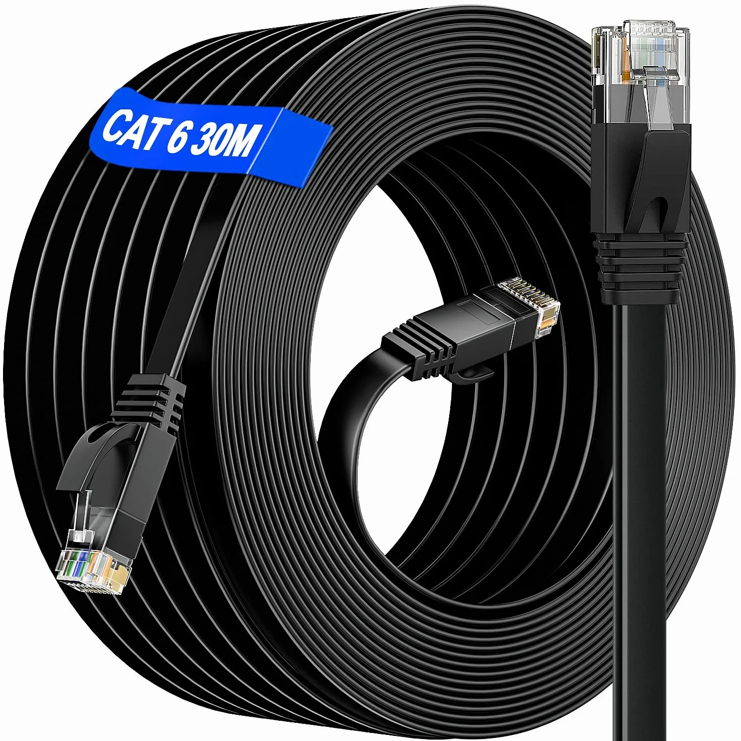 Cavo Ethernet 30 Metri, Cat 6 Cavo di Rete Lan ad Alta Velocità Piatto Gigabit Cavo Internet 30 metri -10/100/1000mbit/s Lungo Rj45 Cavo di Rete 30m esterno da Impermeabile per Switch Router(30 Clips)
