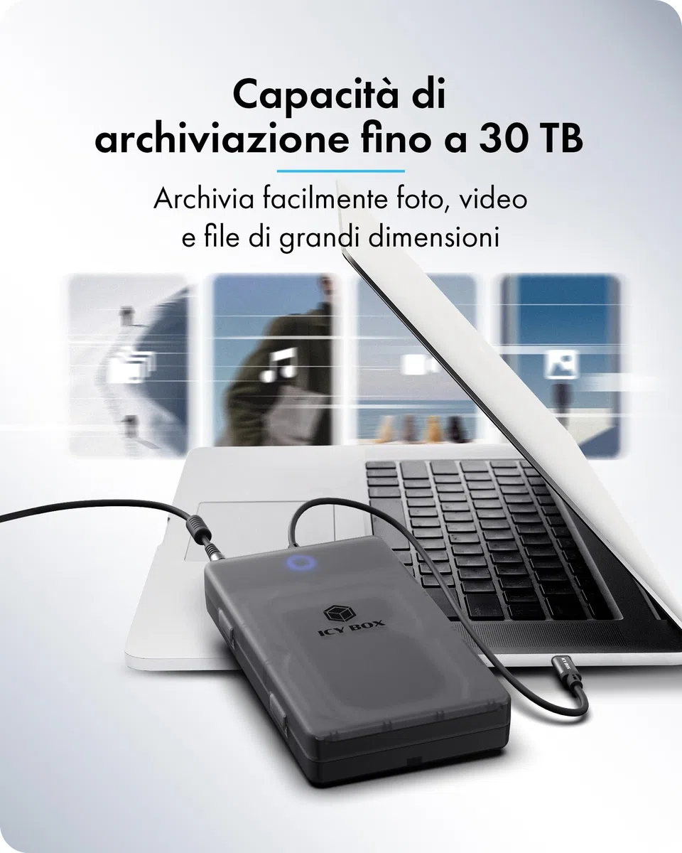 ICY BOX Spade Base 388 (case SATA 2,5"/3,5"), USB 3.2 Gen 1 Type-C, fino a 5 Gbit/s, UASP, Plug & Play, senza attrezzi, LED, fino a 30 TB, IB-388-CU3