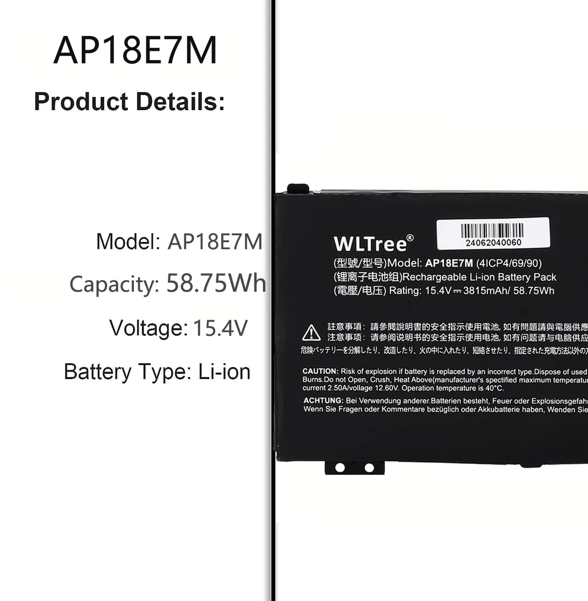 AP18E8M AP18E7M Batteria per Portatile Acer Nitro 5 AN515-54 AN515-55 AN515-56 AN515-57 AN515-58 AN515-43/44 AN515-45 AN517-51/52 AN715-51 Aspire A715-74G Predator Triton 300 PT315-52 Battery