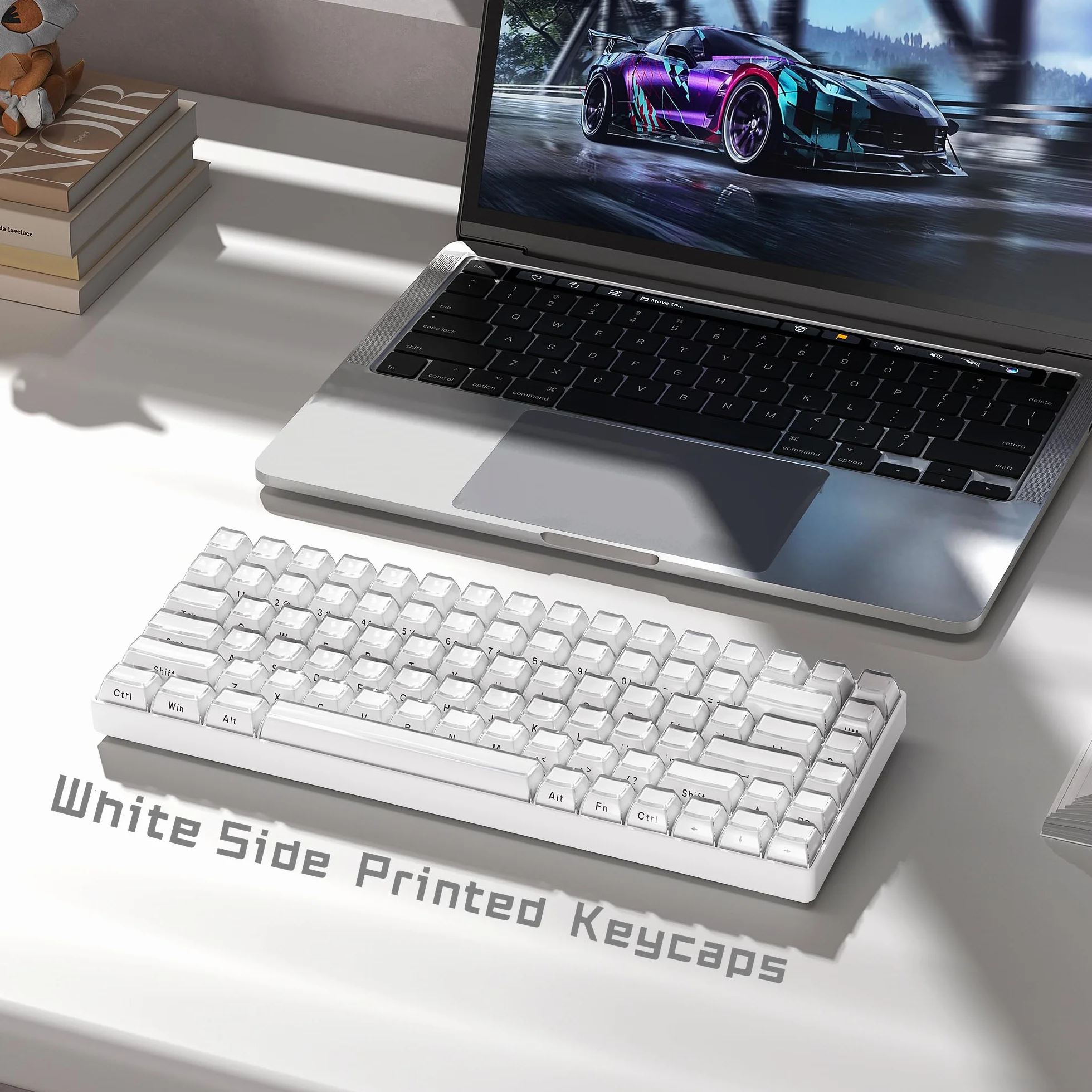 Womier Keycaps - Jelly Keycaps White 60 65 75 100 Percent, Side Printed Elegant Crystal Key caps, Custom 113 Keys OEM Profile for 61/68/84/87/98/100 Cherry Gateron MX Mechanical, White