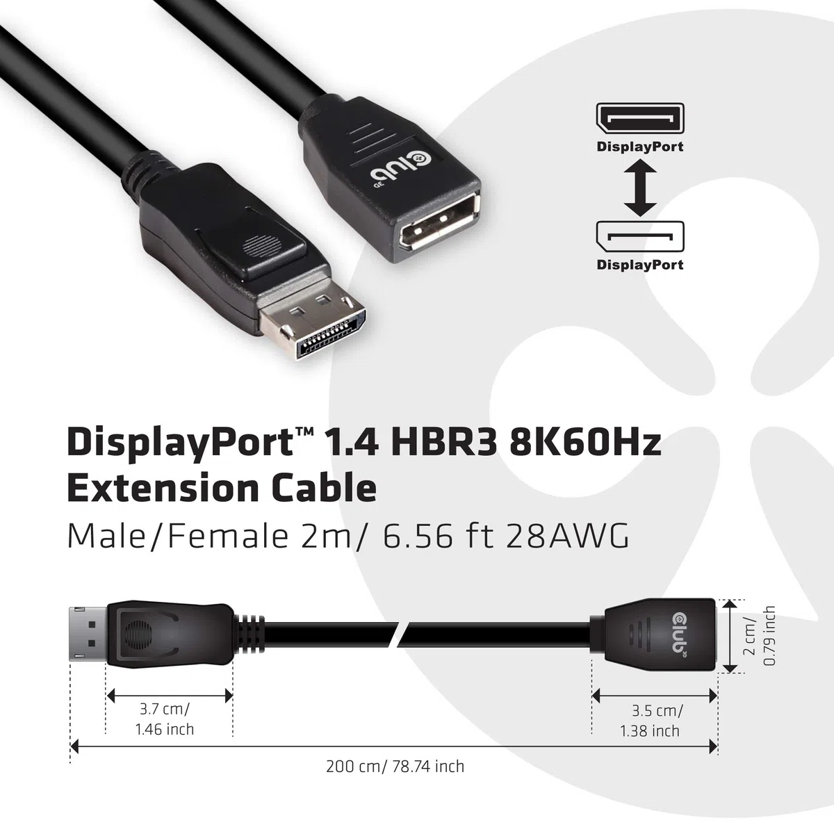 CLUB 3D CABLE ALARGO DISPLAYPORT 1.4 HBR3 8K60HZ 2M