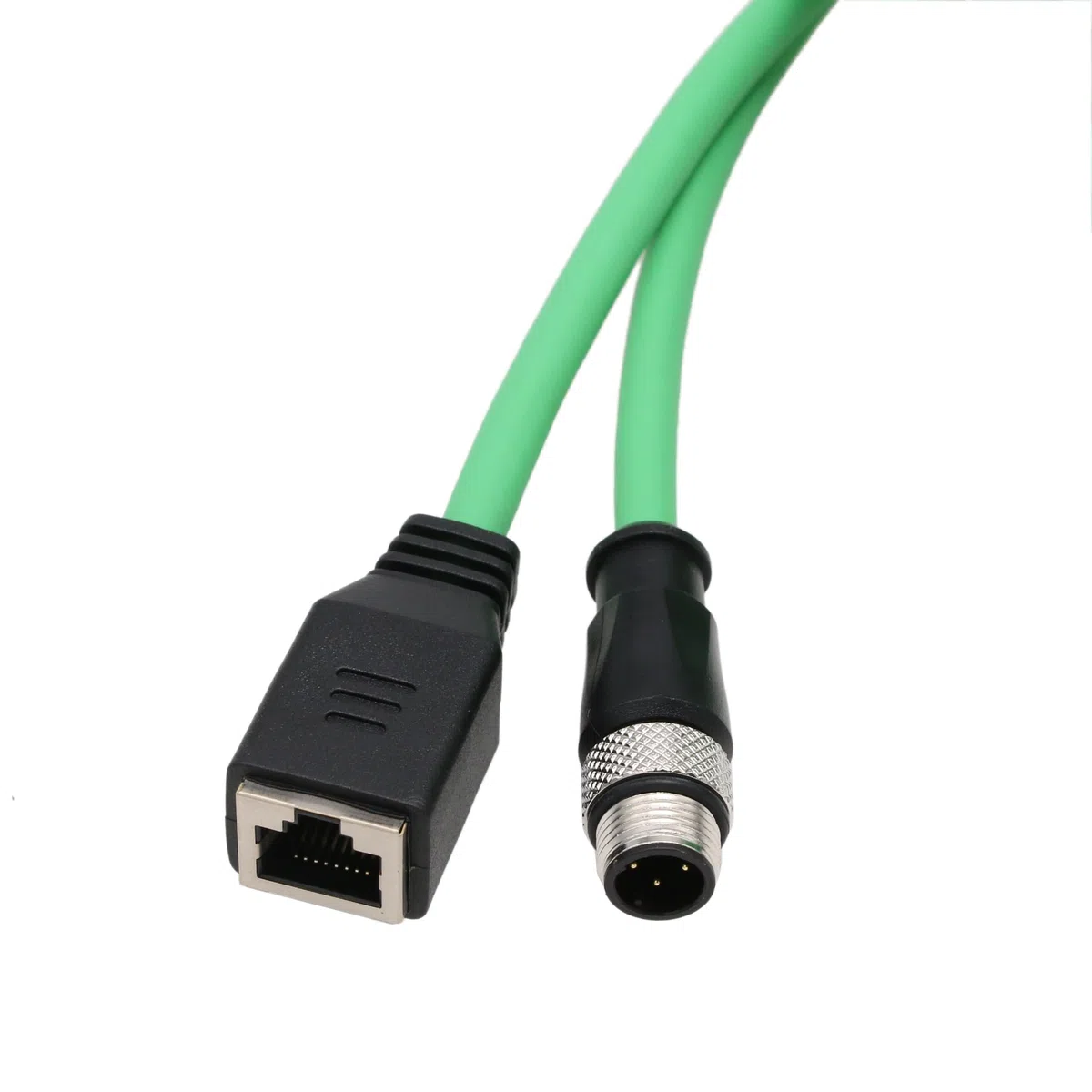 HangTon Cavo adattatore di rete Ethernet Cat5e M12 a 4 pin con codifica D maschio a RJ45 femmina, per sistemi di visione industriale, controllo automazione PoE, ad alta flessibilità, schermato, verde,
