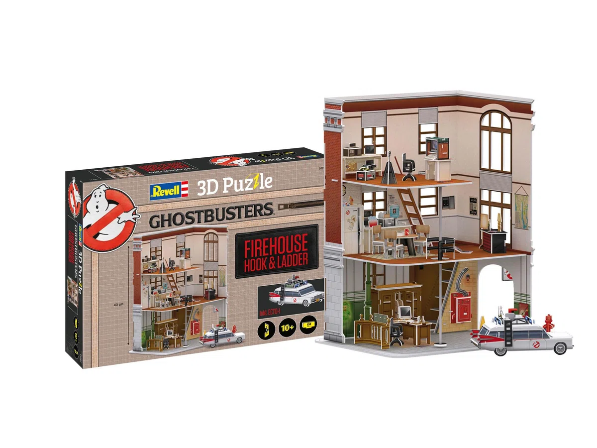 Revell Puzzle 3D 00223 Ghostbusters Firestation, 130 pezzi, altamente dettagliato, 40 cm di altezza, divertente e facile da costruire