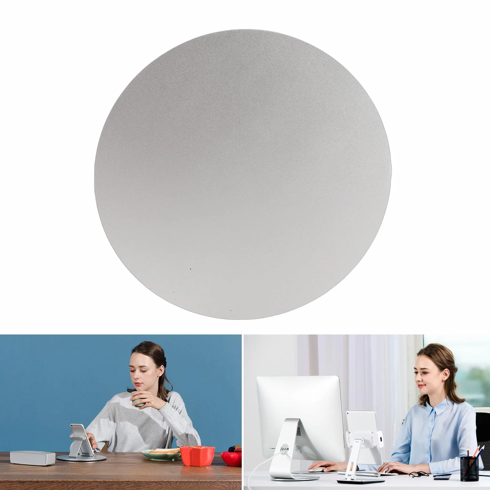 Base girevole per monitor per computer 360 °, 8.5in Supporto per giradischi per monitor in lega di alluminio argento silicone antiscivolo per computer, laptop, piante in vaso, arte e artigianato
